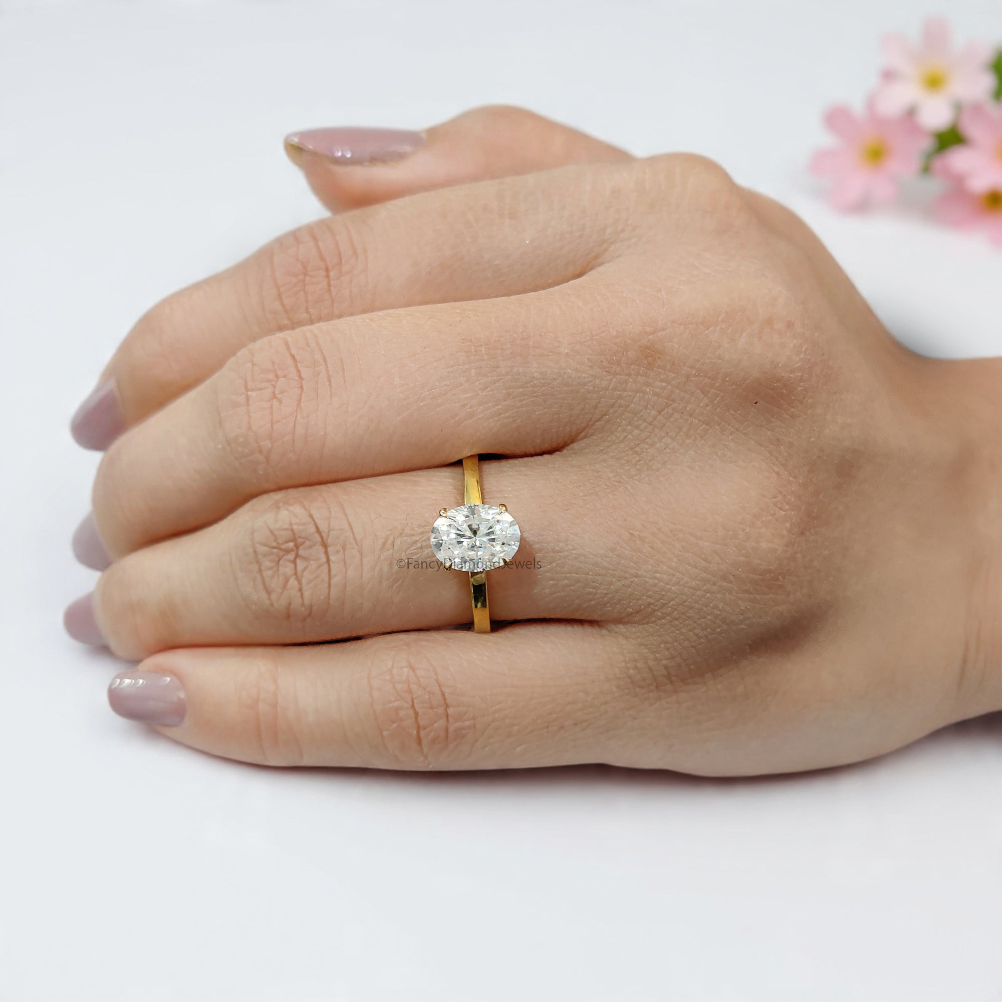 Beautiful Oval Shape Moissanite Ring Yellow Gold 10k/14k/18k 1.50 CT Oval Cut Ring Oval Wedding Engagement Ring Oval Colorless Ring FD15