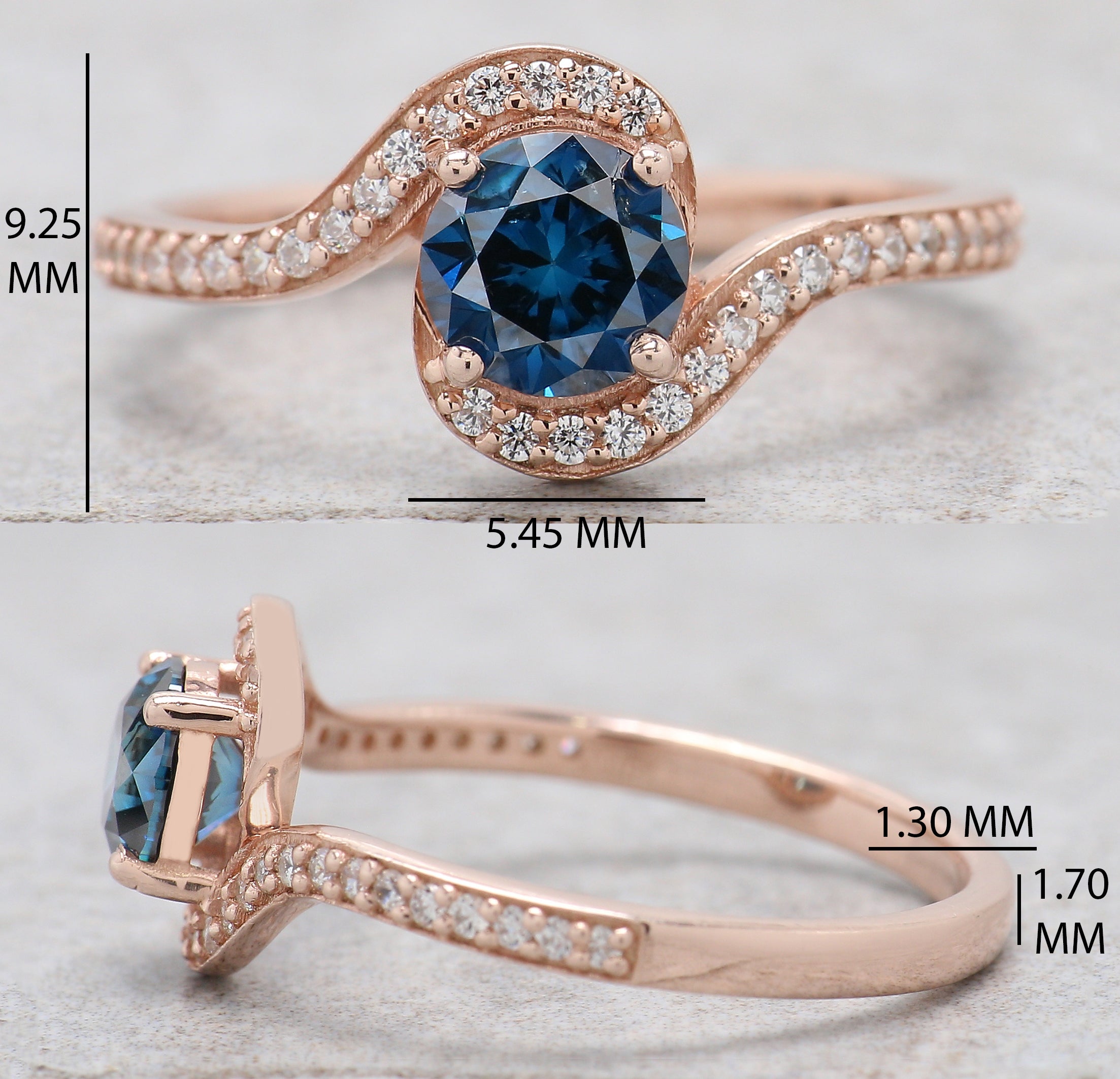 Round Cut Blue Color Diamond Ring 0.70 Ct 5.38 MM Round Shape Diamond Ring 14K Rose Gold Silver Round Engagement Ring Gift For Her QL2043