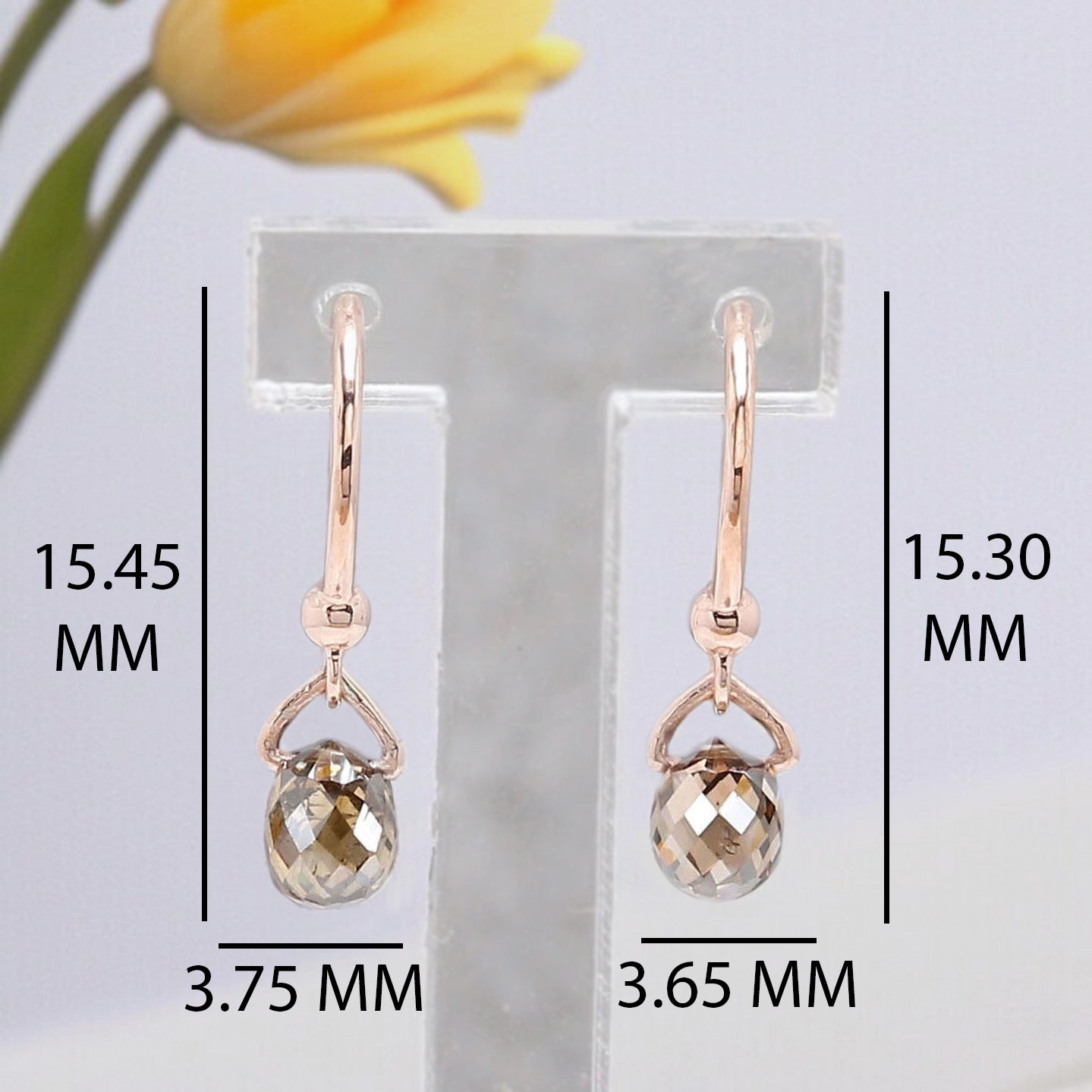 Drop Cut Brown Color Diamond Earring 1.14 Ct 4.80 MM Drop Shape Diamond Earring 14K Rose Gold Silver Drop Earring Gift For Her QL144