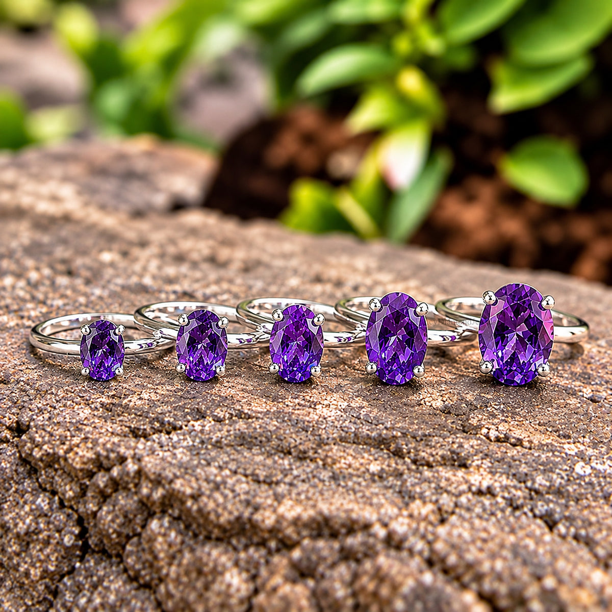 Oval Purple Amethyst stone engagement ring 12mm 10mm 9mm 8mm 7mm  ring silver simulant Ring Solitaire ring Diamond ring Gift for her FD343