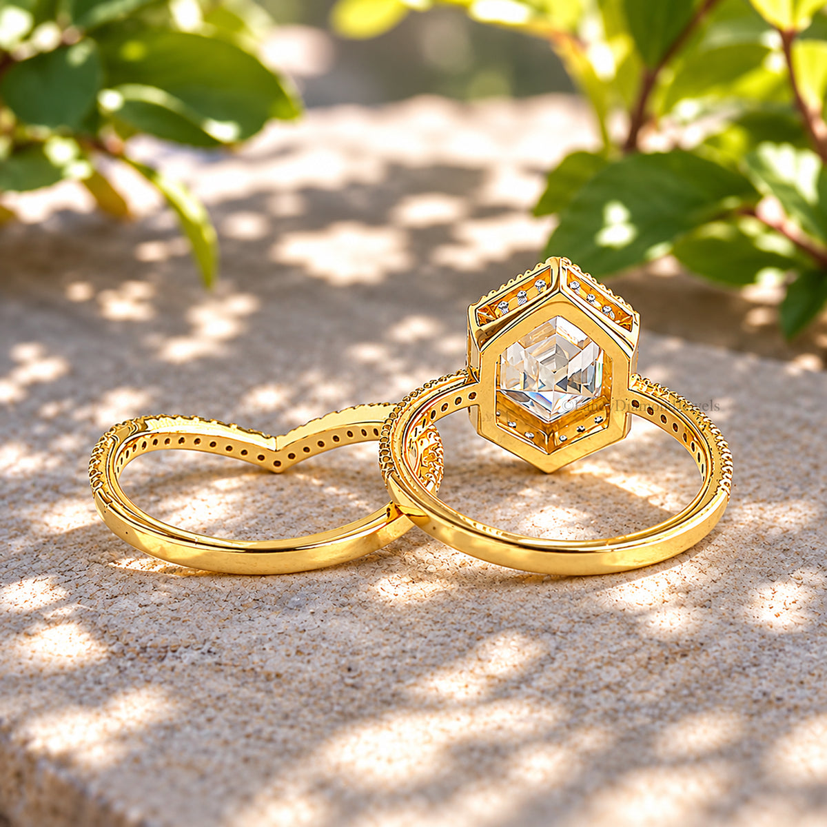 2.35 CT Hexagon Cut Engagement Ring set in Solid Yellow 10K/14k/18k Gold Hexagon Cut Solitaire Engagement Ring Bridal Wedding Ring Set FD605