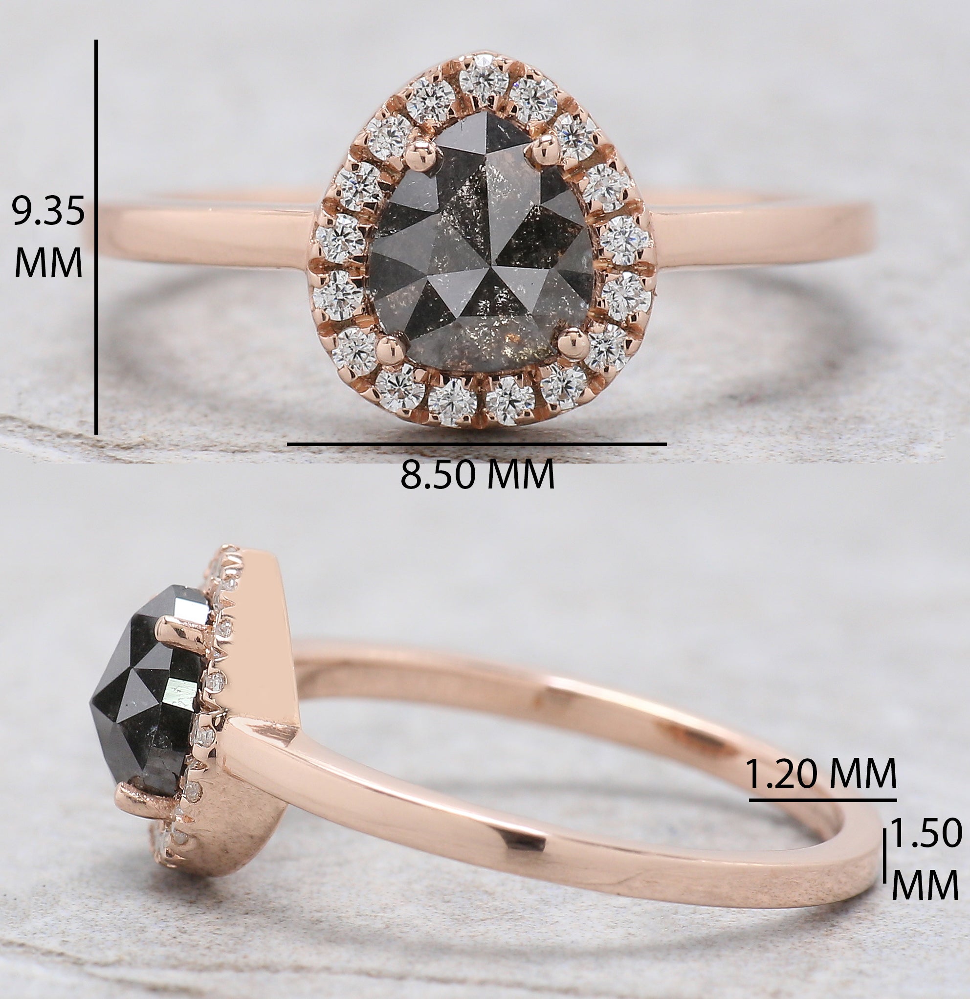 Pear Cut Salt And Pepper Diamond Ring 1.00 Ct 6.35 MM Pear Shape Diamond Ring 14K Solid Rose Gold Silver Engagement Ring Gift For Her QN9348