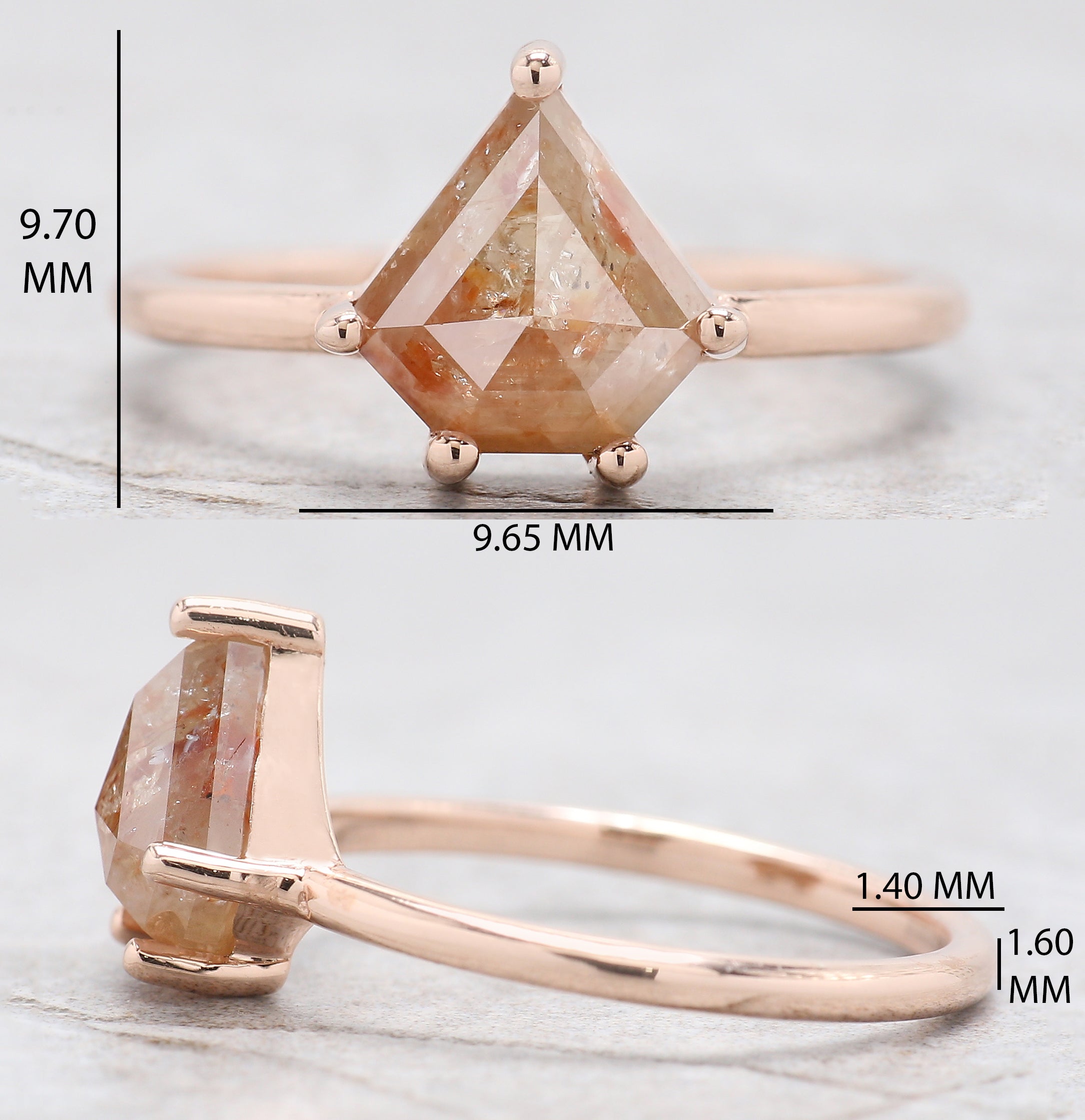 Shield Cut Brown Color Diamond Ring 2.30 Ct 8.50 MM Shield Shape Diamond Ring 14K Solid Rose Gold Shield Engagement Ring Gift For Her QN505