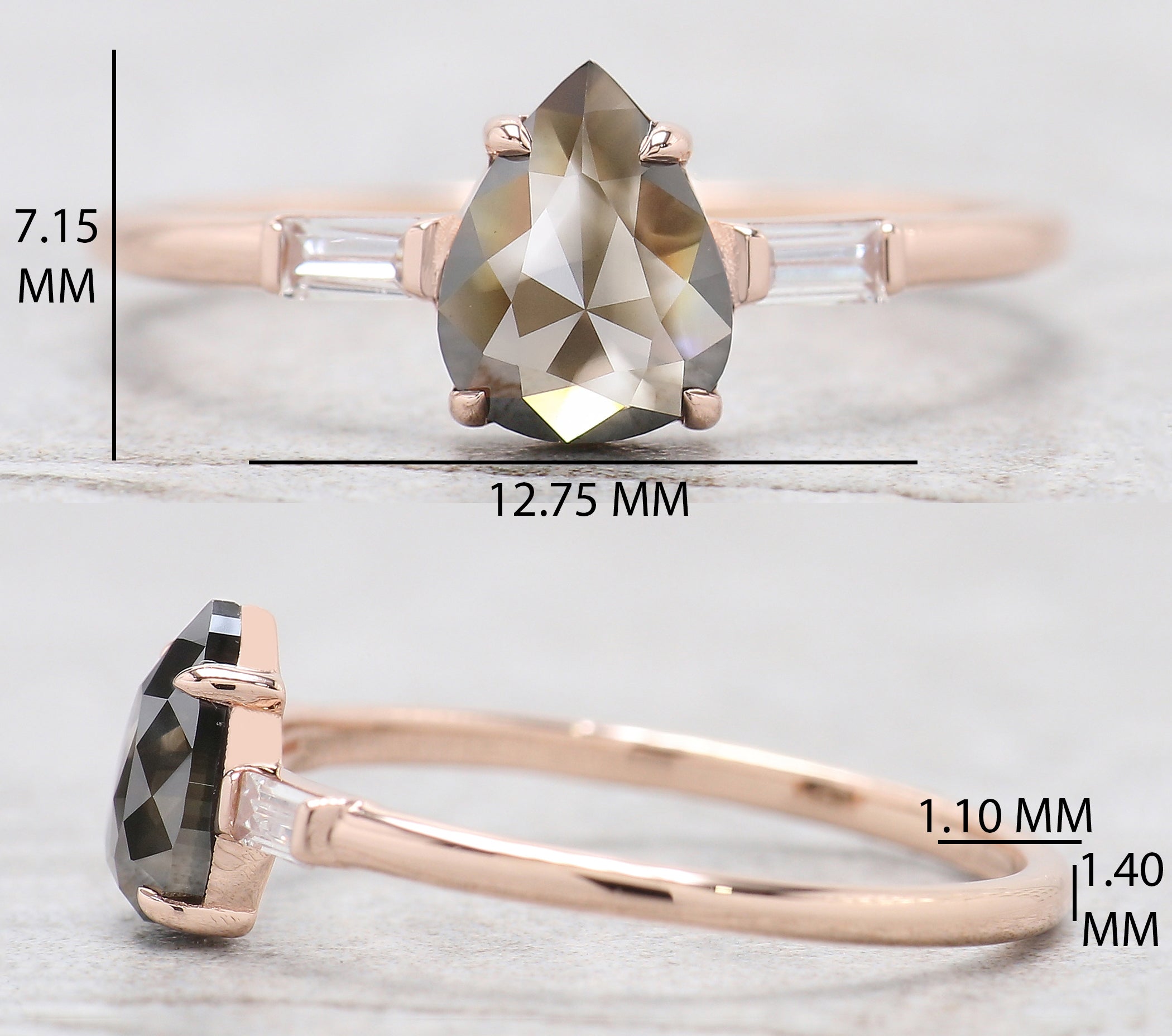 Pear Cut Black Color Diamond Ring 0.72 Ct 7.05 MM Pear Brown Diamond Ring 14K Solid Rose Gold Silver Pear Engagement Ring Gift For Her QN124