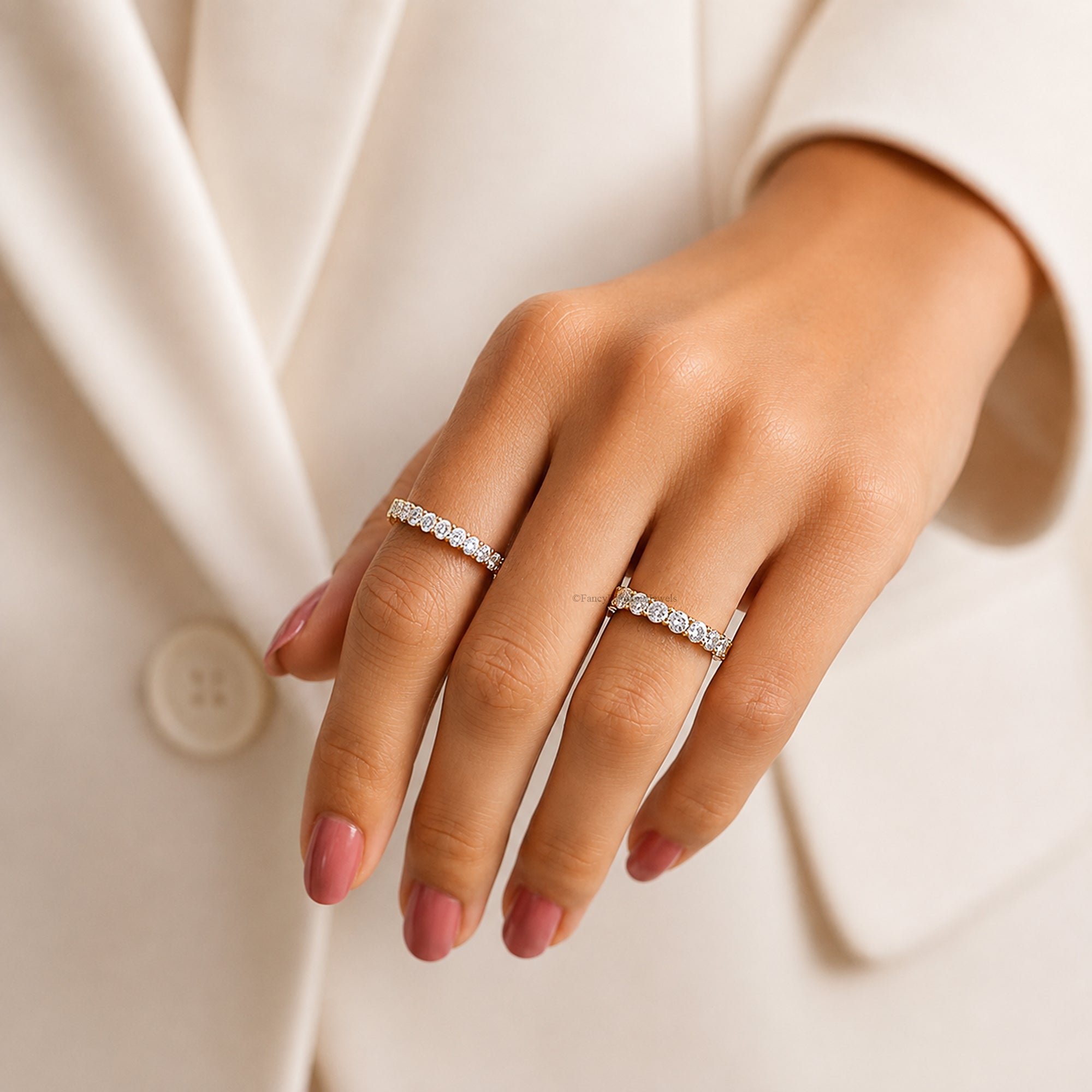 Moissanite Wedding Band, Half Eternity Ring, Sterling Silver Stackable Anniversary Jewelry for Women, Dainty Bridal Eternity Jewelry FD596