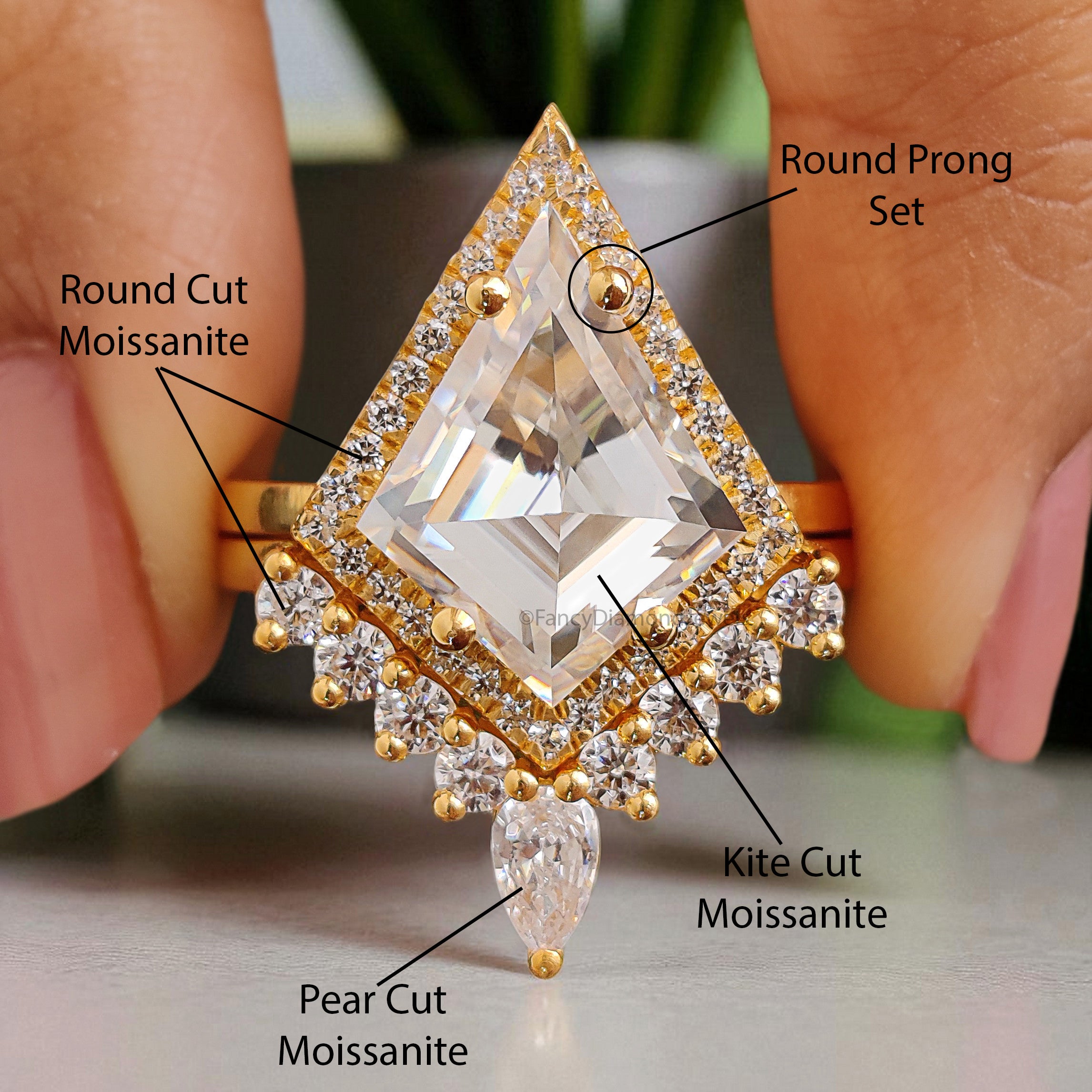 5.15 CTW Kite Colorless Moissanite Ring Set Engagement Ring Matching Eternity Band Wedding Ring Halo Setting Bridal Ring Set For Women FD391