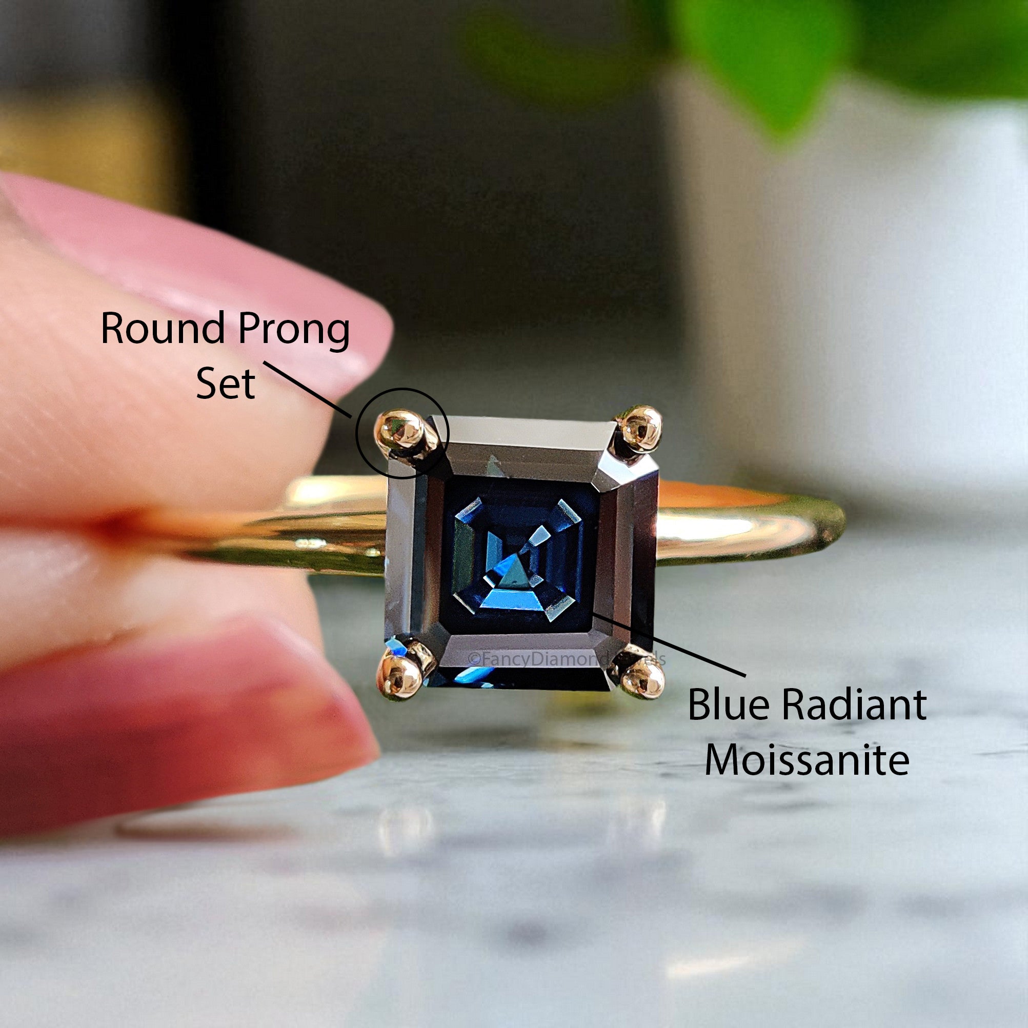 1.15 CT Radiant Cut Royal Blue Moissanite Ring Yellow Gold Ring Engagement Ring Solitaire Ring Wedding Ring Anniversary Gift Ring FD410