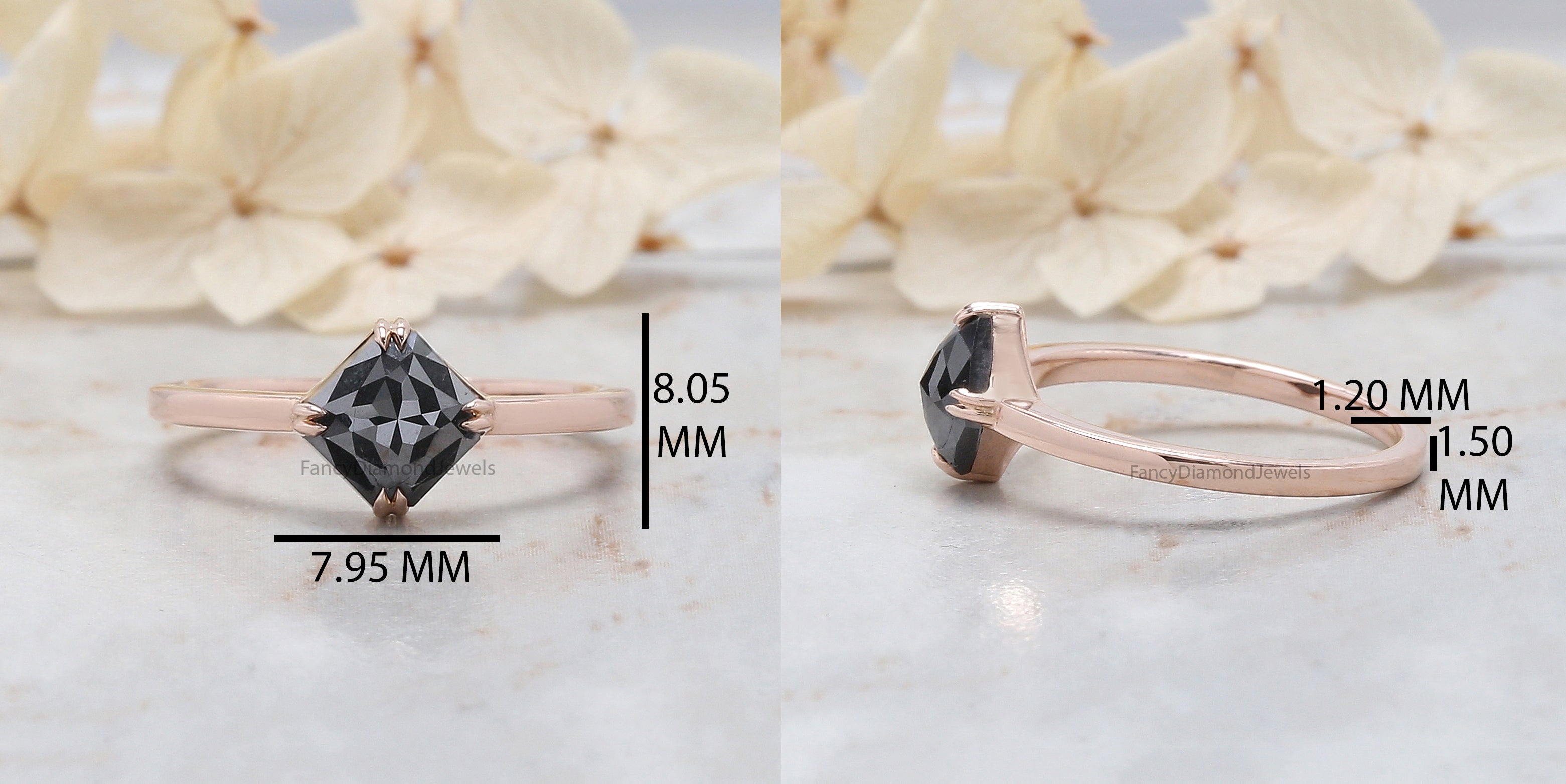 Radiant Cut Salt And Pepper Diamond Ring 1.38 Ct 6.20 MM Radiant Diamond Ring 14K Solid Rose Gold Silver Engagement Ring Gift For Her QL2987