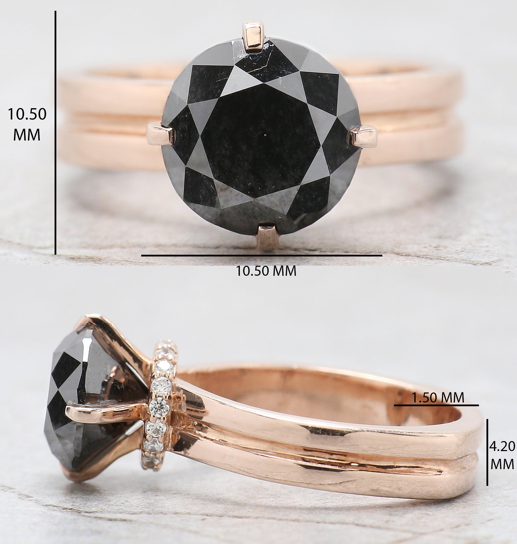 Round Cut Black Color Diamond Ring 3.76 Ct 9.30 MM Round Shape Diamond Ring 14K Solid Rose Gold Silver Engagement Ring Gift For Her QL8487