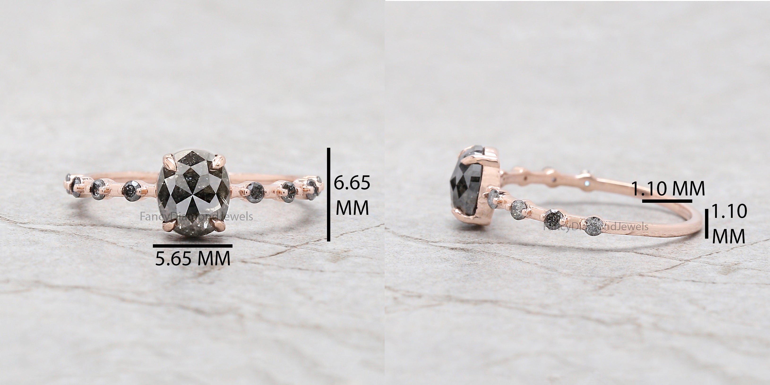 Oval Cut Salt And Pepper Diamond Ring 1.12 Ct 6.58 MM Oval Diamond Ring 14K Solid Rose Gold Silver Oval Engagement Ring Gift For Her QN2360