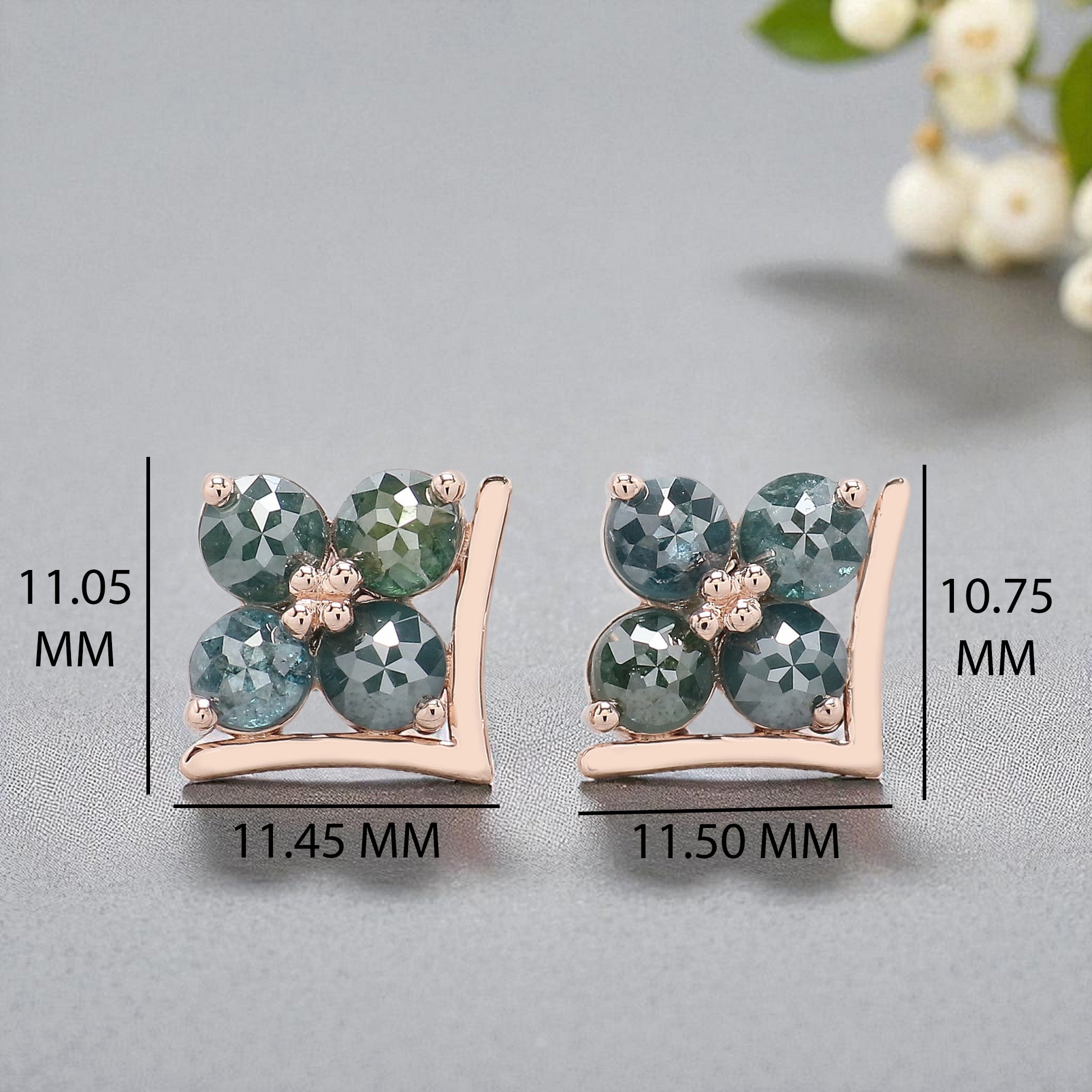 Round Rose Cut Blue Color Diamond Earring Round Rose Shape Earring Prong Earring Engagement Earring Earlobe Earrings Gift For Her KDN7006