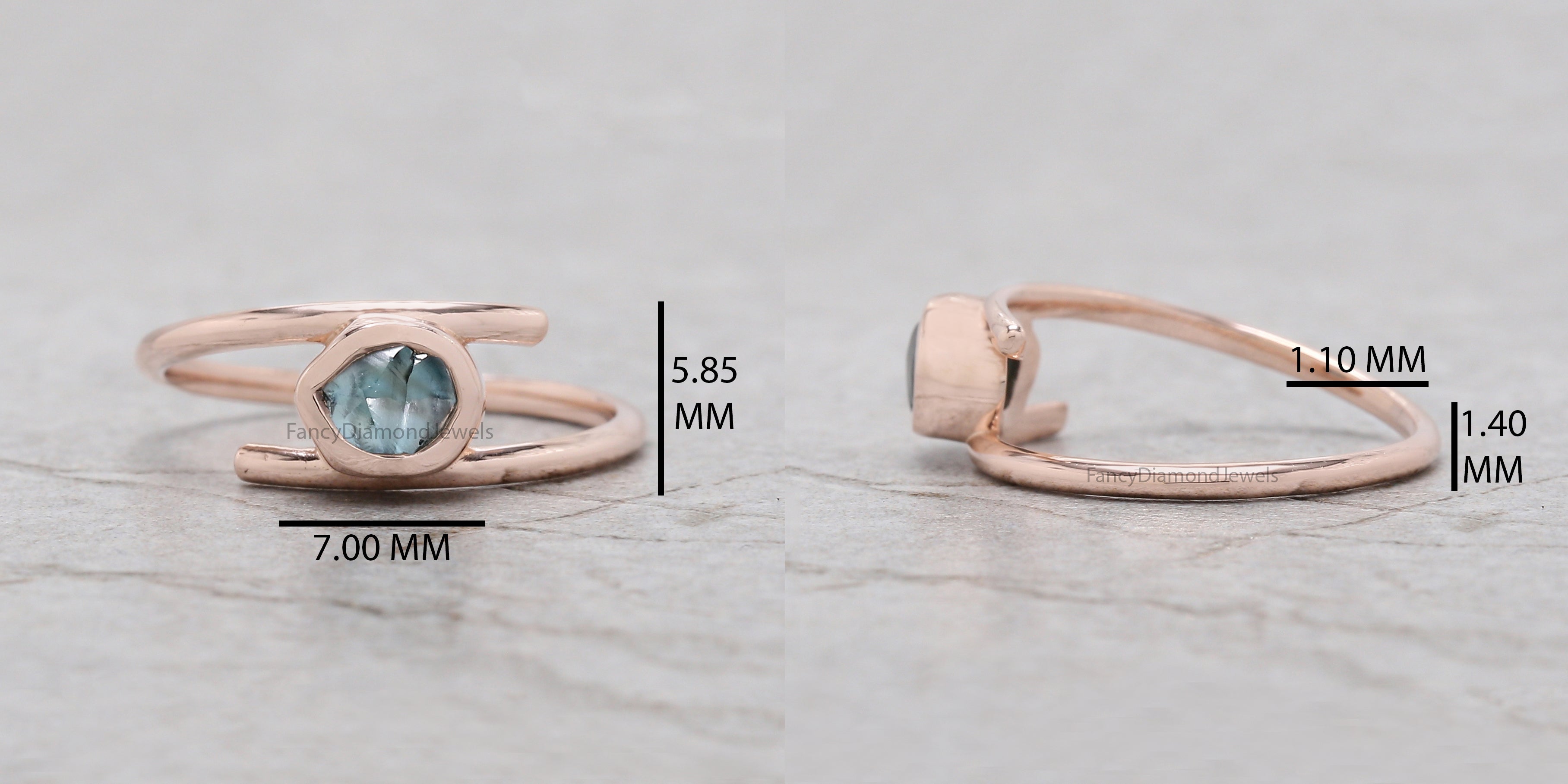Rough Blue Color Diamond Ring 0.98 Ct 5.75 MM Crystal Rough Diamond Ring 14K Solid Rose Gold Silver Engagement Ring Gift For Her QLB2326