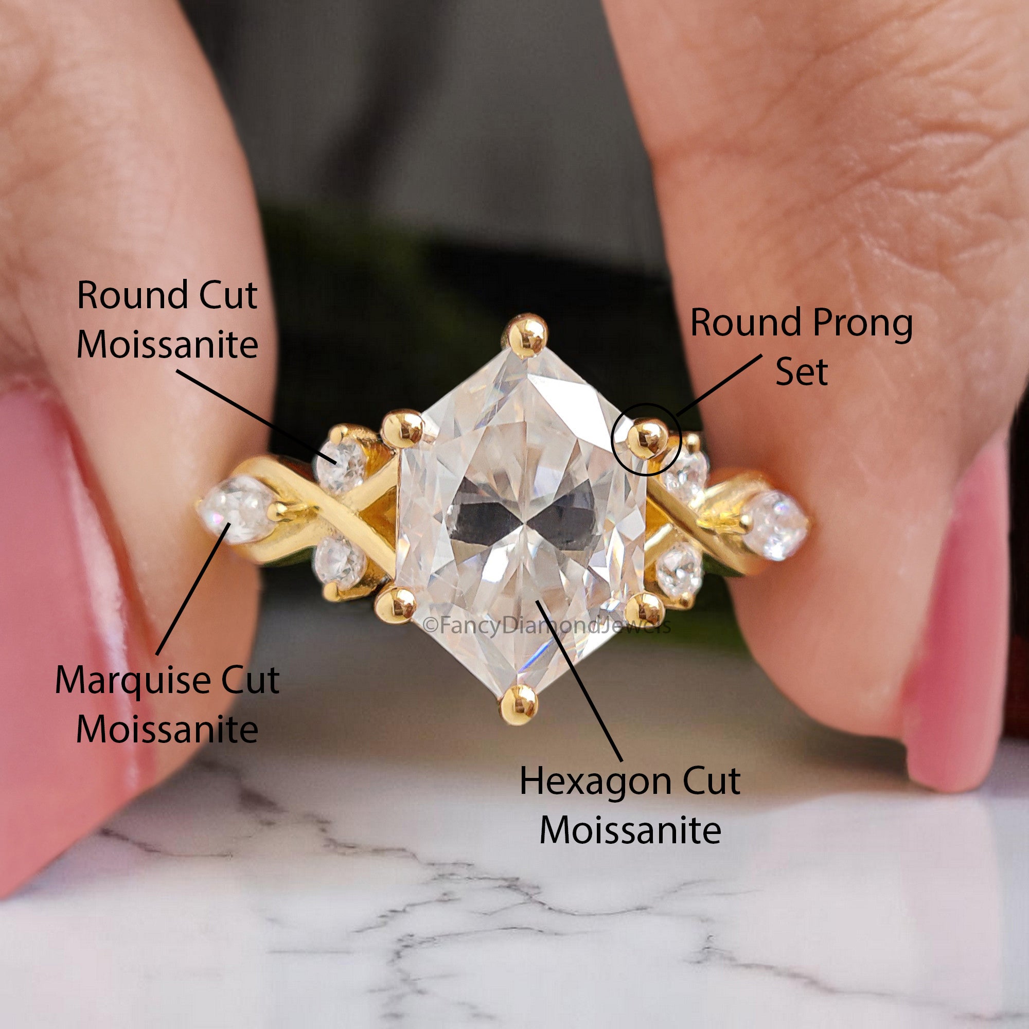 2.35 CT Hexagon Brilliant Cut Moissanite Engagement Ring Prong Setting Ring Marquise Moissanite Wedding Ring Promise Ring Gift For Her FD360