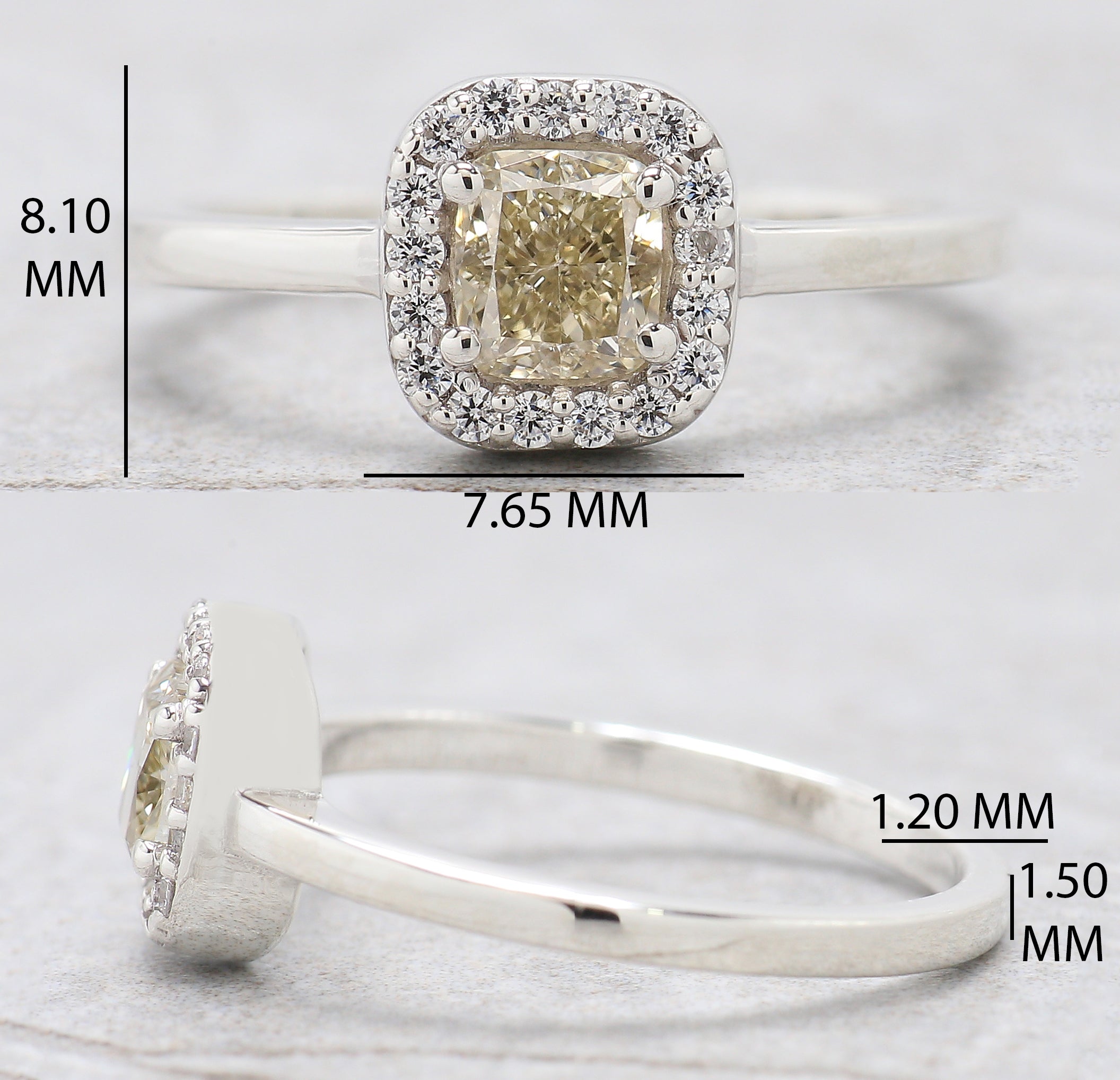 Cushion Cut Yellow Color Diamond Ring 0.60 Ct 4.70 MM Cushion Diamond Ring 14K Solid White Gold Silver Engagement Ring Gift For Her QN9833