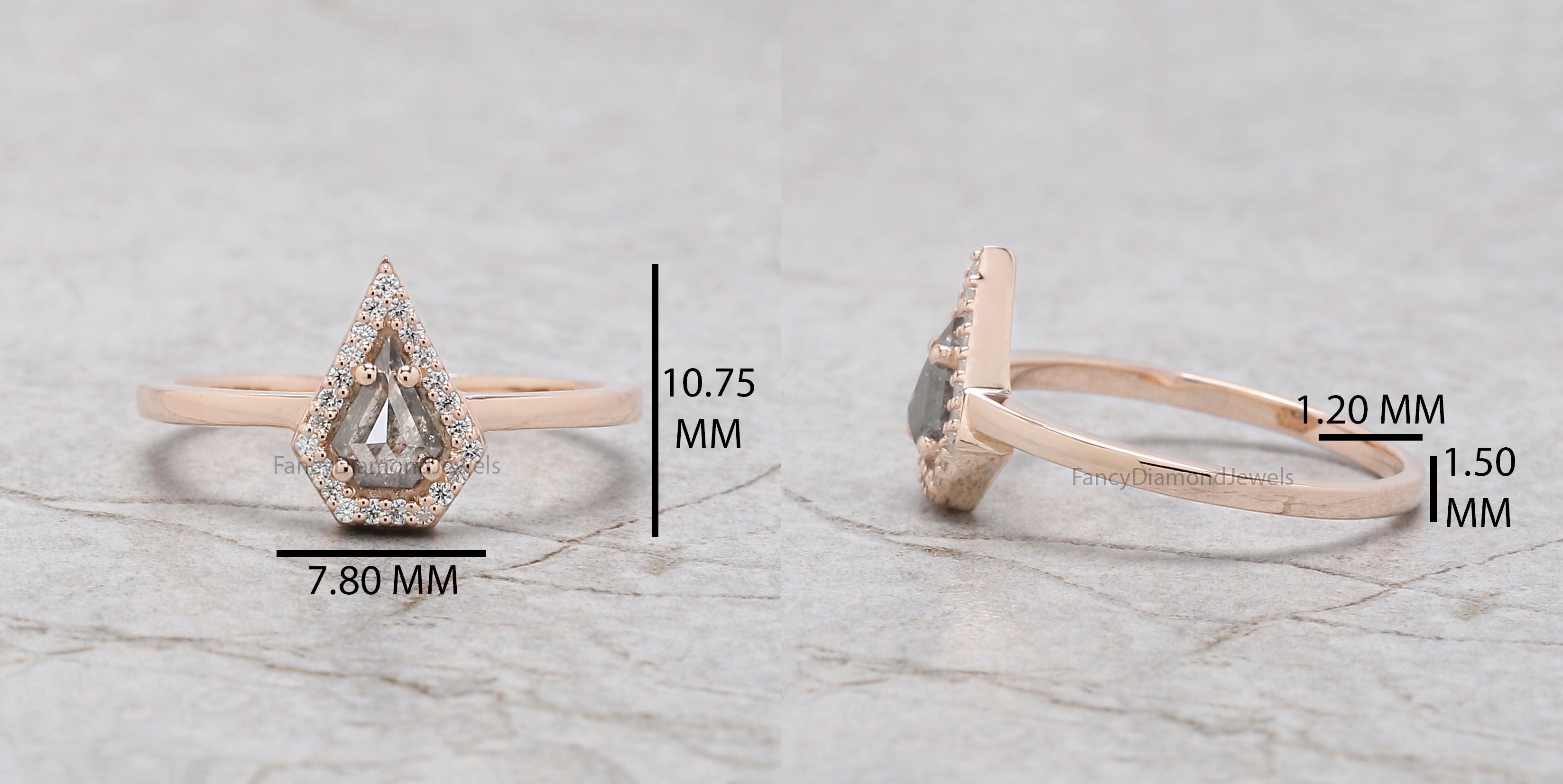 Shield salt and pepper Diamond Ring, Salt and pepper Shield Diamond Engagement Ring, Shield Diamond Ring, Halo Ring, Shield Ring KD1114