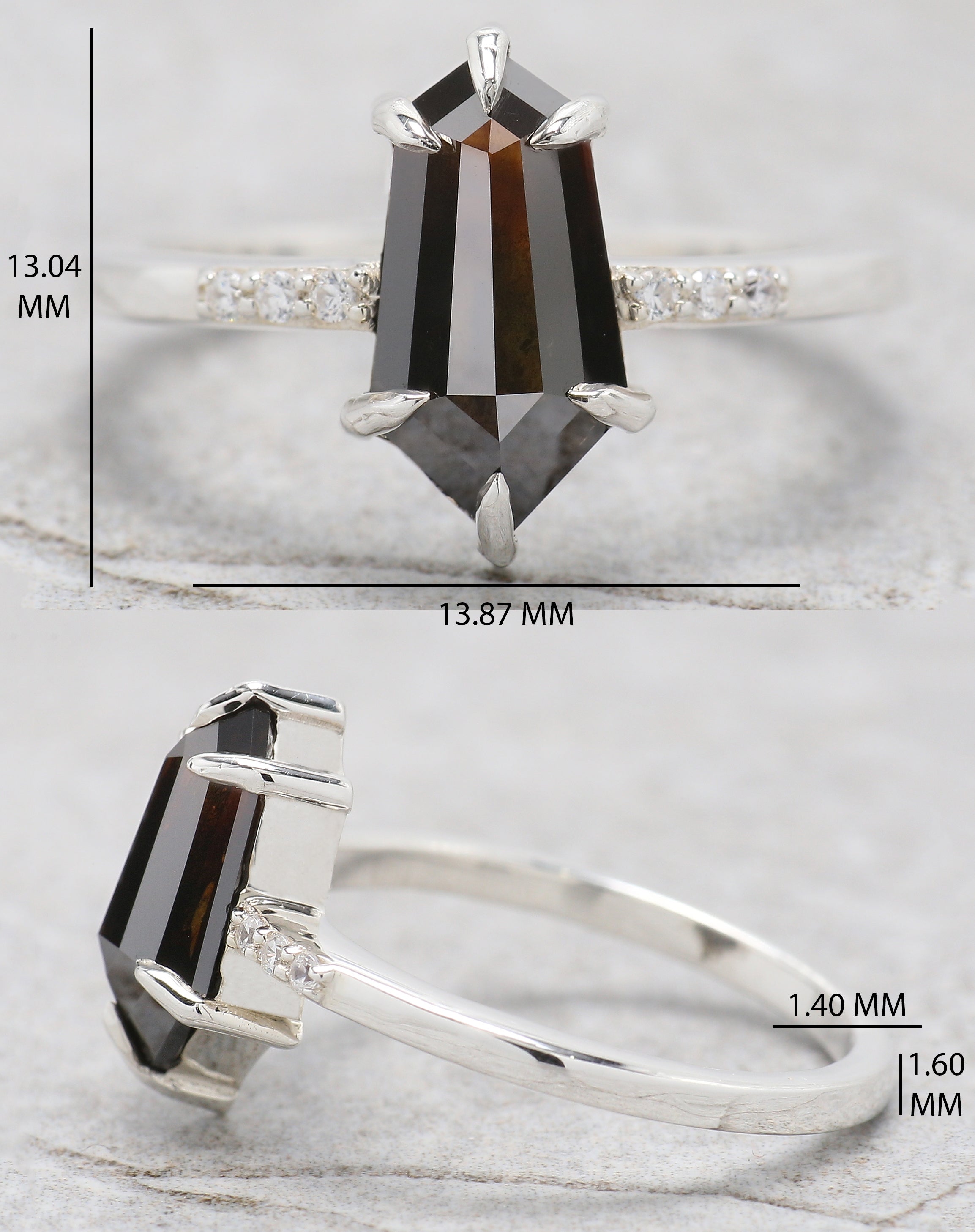 Shield Cut Brown Color Diamond Ring 1.84 Ct 11.55 MM Shield Diamond Ring 14K Solid White Gold Silver Engagement Ring Gift For Her QL1872