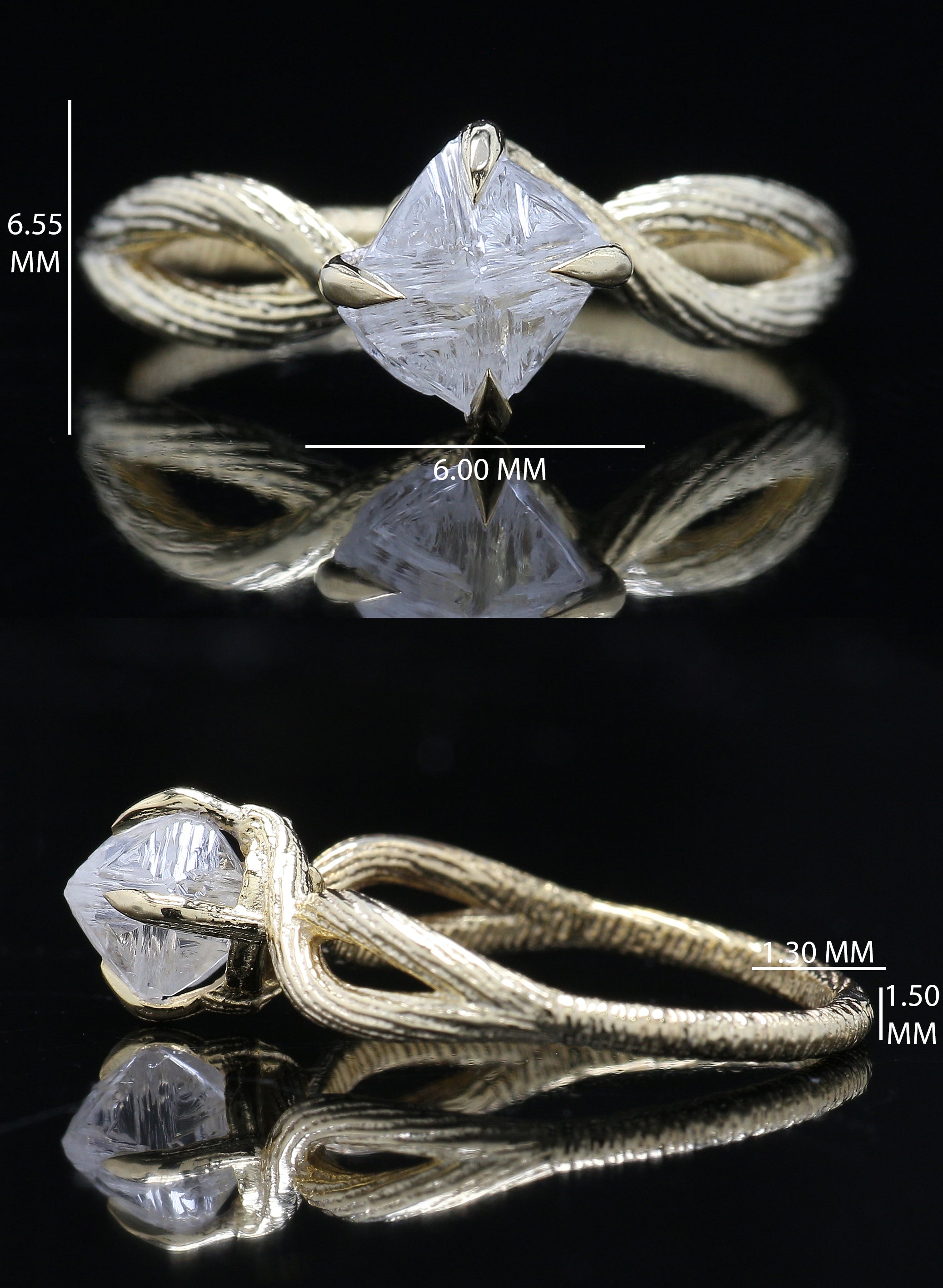 Rough White-F Color Diamond Ring 1.42 Ct 6.60 MM Crystal Rough Diamond Ring 14K Solid Rose Gold Silver Engagement Ring Gift For Her KDL2485