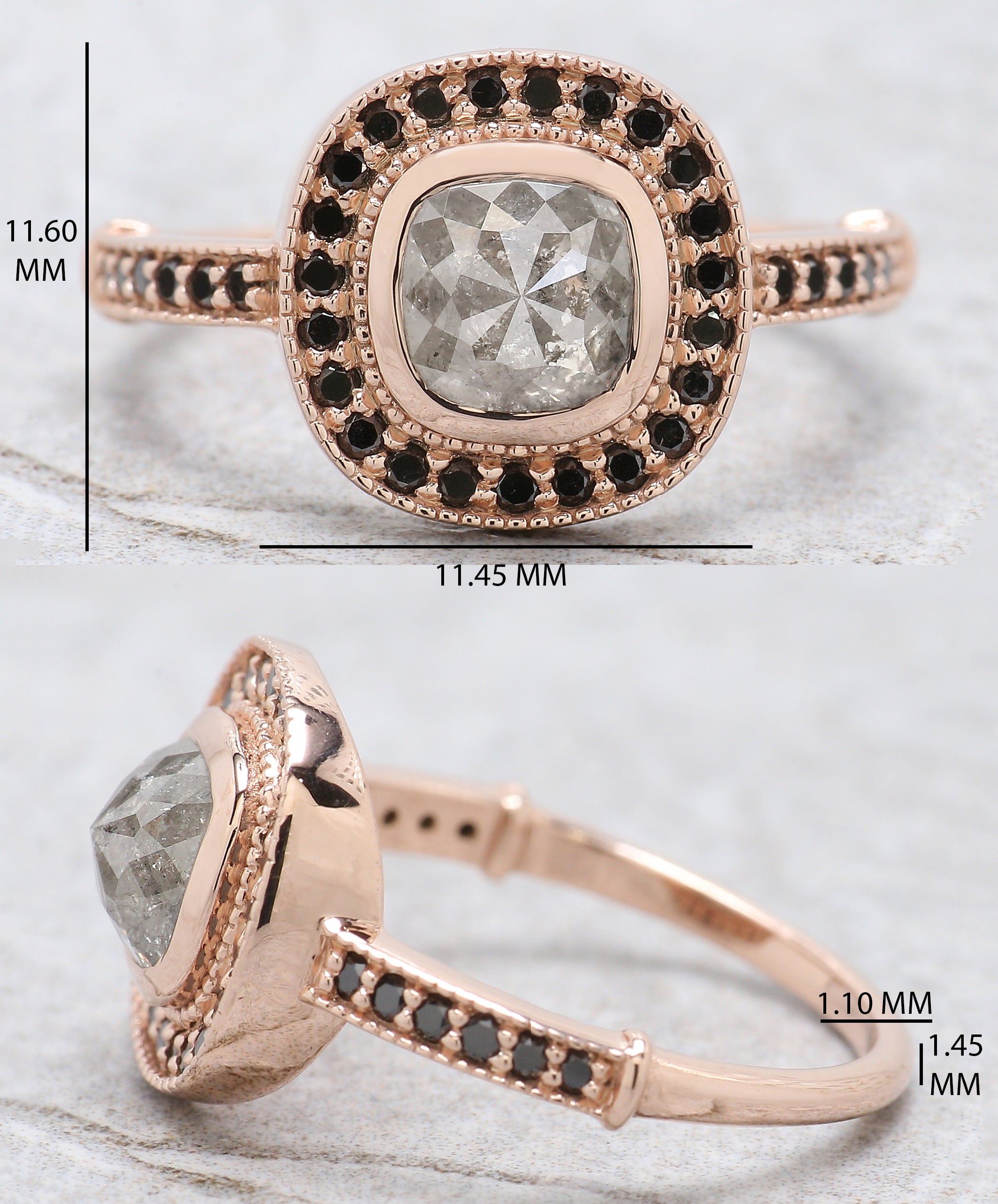 Cushion Cut Grey Color Diamond Ring 1.17 Ct 5.80 MM Cushion Diamond Ring 14K Solid Rose Gold Silver Engagement Ring Gift For Her QL6180