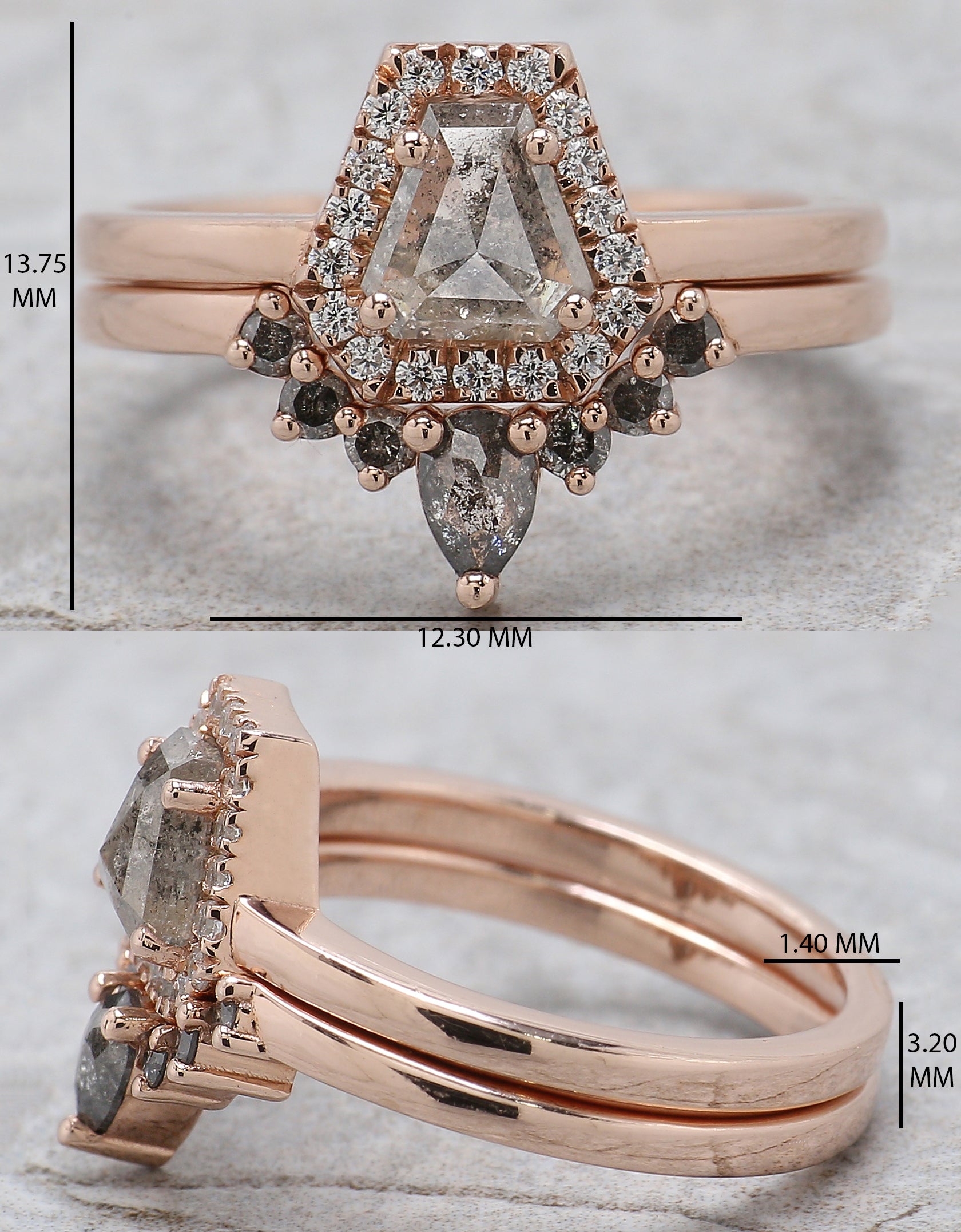 Coffin Cut Salt And Pepper Diamond Ring 0.78 Ct 5.70 MM Coffin Diamond Ring 14K Solid Rose Gold Silver Engagement Ring Gift For Her QL8907