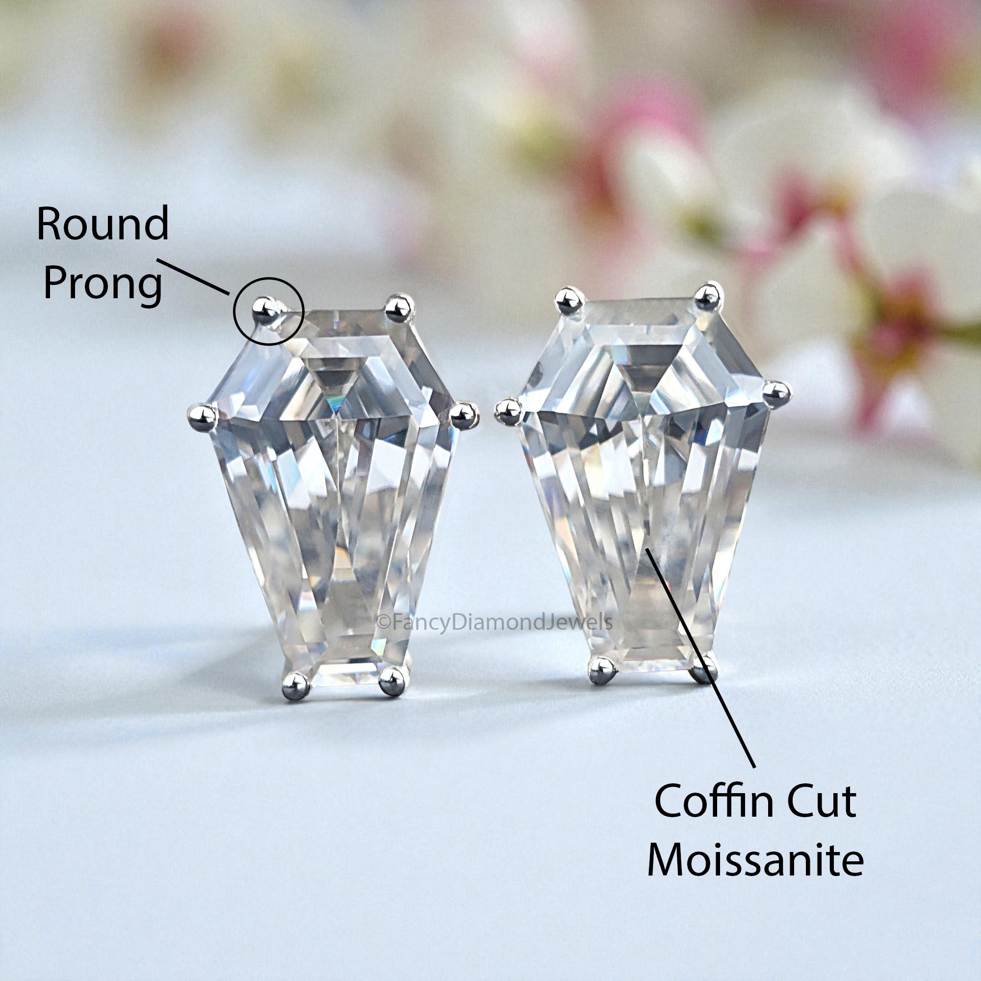 Moissanite Diamond Stud Earrings Coffin Cut Moissanite Earrings 8.35 TW Colorless Moissanite Screw Back Earrings Gift for Women FD59