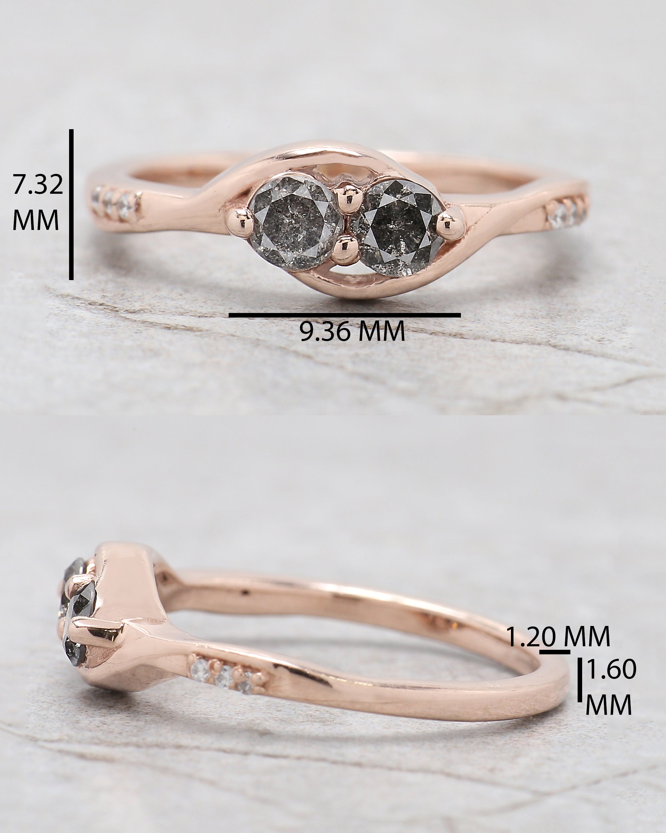 Round Shape Salt And Pepper Diamond Ring 0.40 Ct 3.70 MM Round Cut Diamond Ring 14K Solid Rose Gold Silver Engagement Ring Gift For Her QL1062