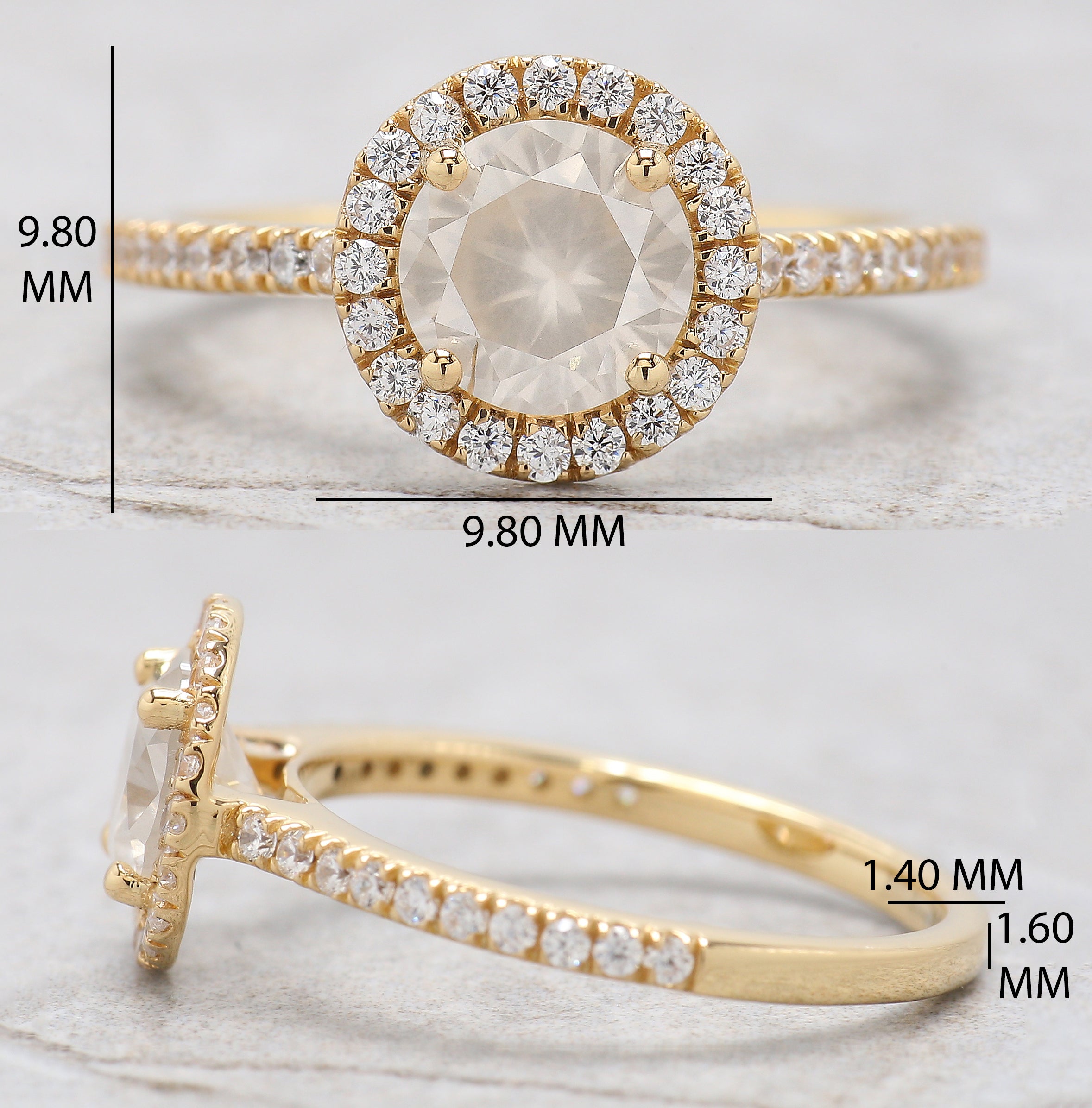 Round Cut Salt And Pepper Diamond Ring 1.02 Ct 6.61 MM Round Diamond Ring 14K Solid Yellow Gold Silver Engagement Ring Gift For Her QL2516