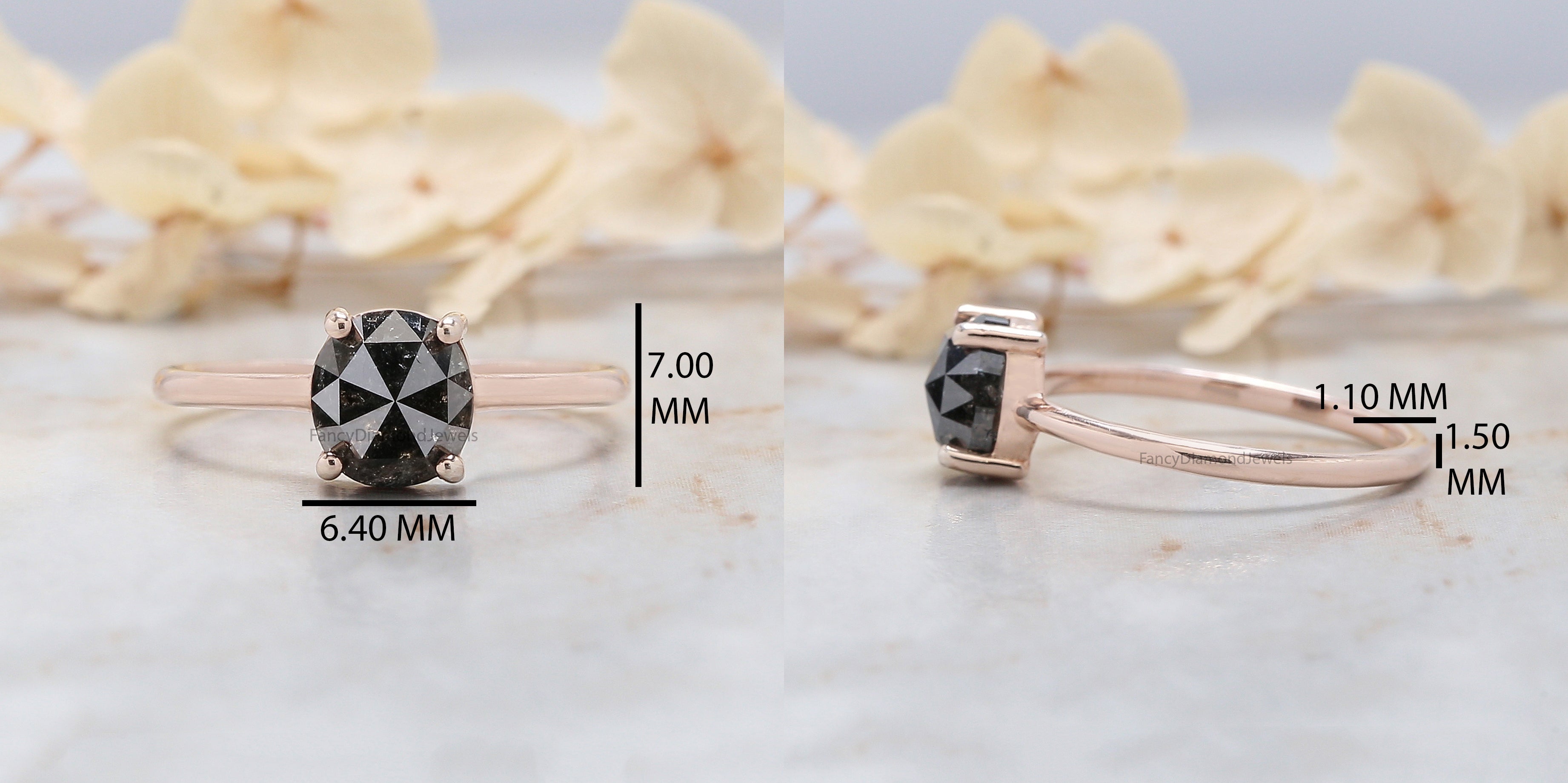 Oval Cut Salt And Pepper Diamond Ring 1.57 Ct 6.90 MM Oval Diamond Ring 14K Solid Rose Gold Silver Oval Engagement Ring Gift For Her QK1953