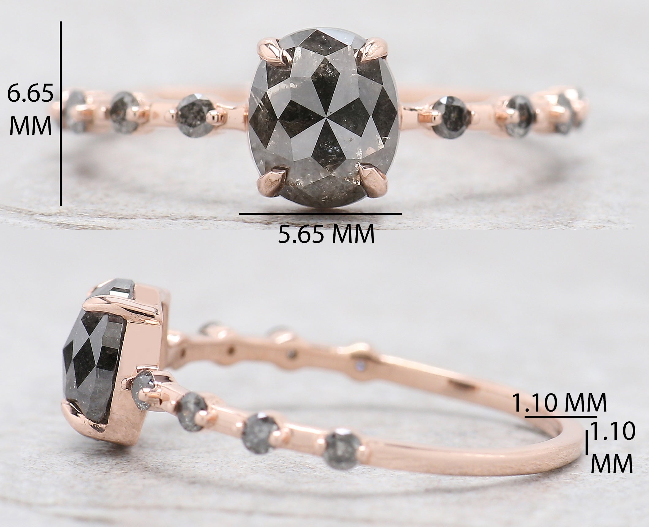 Oval Cut Salt And Pepper Diamond Ring 1.12 Ct 6.58 MM Oval Diamond Ring 14K Solid Rose Gold Silver Oval Engagement Ring Gift For Her QN2360