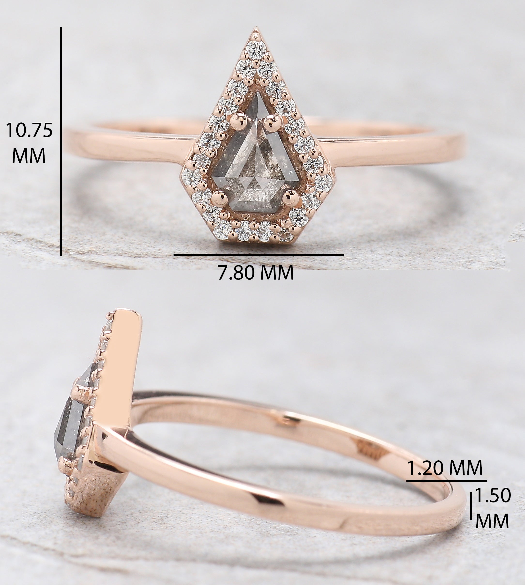 Shield Cut Salt And Pepper Diamond Ring 0.35 Ct 6.00 MM Shield Diamond Ring 14K Solid Rose Gold Silver Engagement Ring Gift For Her KD1114