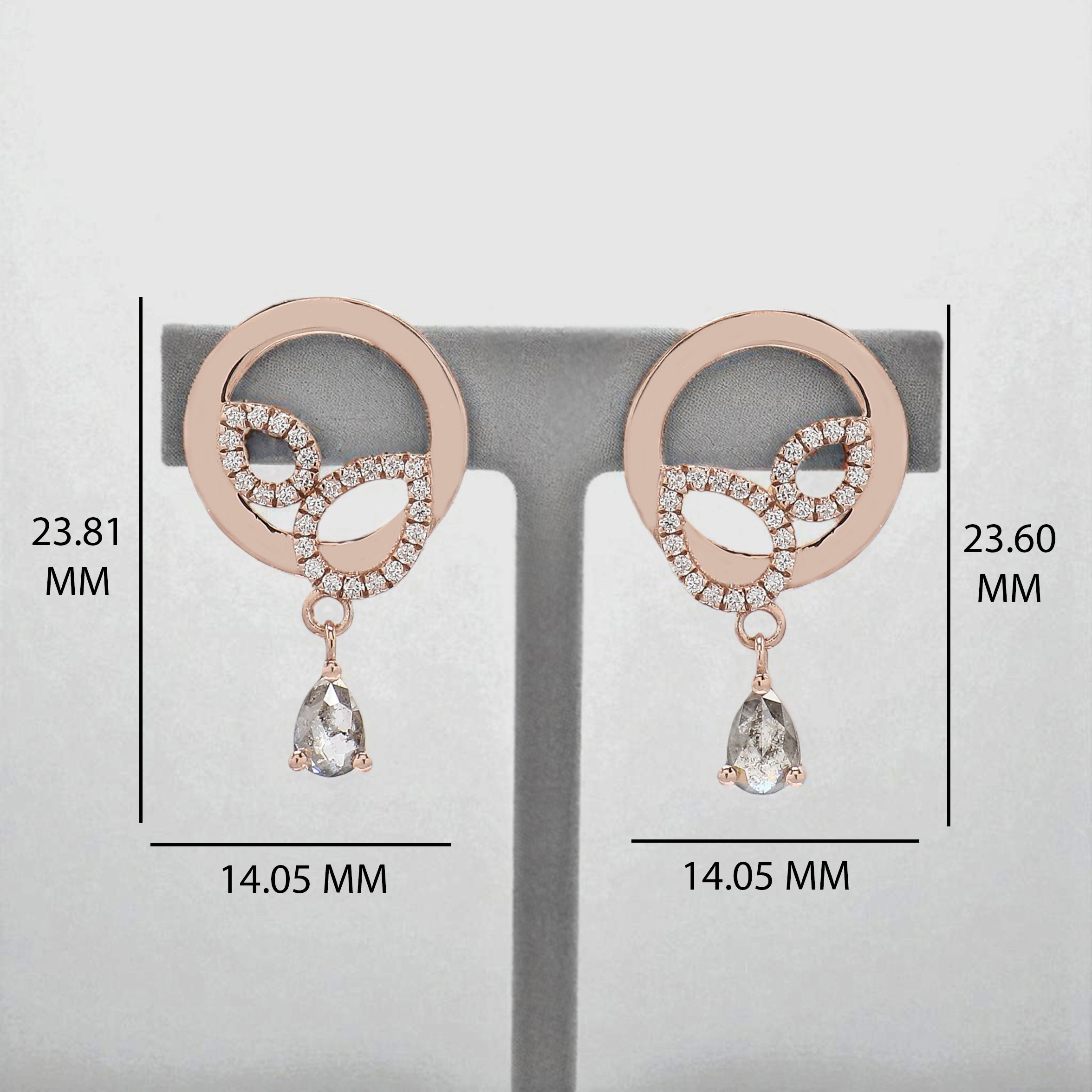 Pear Salt And Pepper Diamond Earring 0.50 Ct 5.46 MM Pear Diamond Earring 14K Solid Rose Gold Silver Pear Cut Earring Gift For Her KDN2277