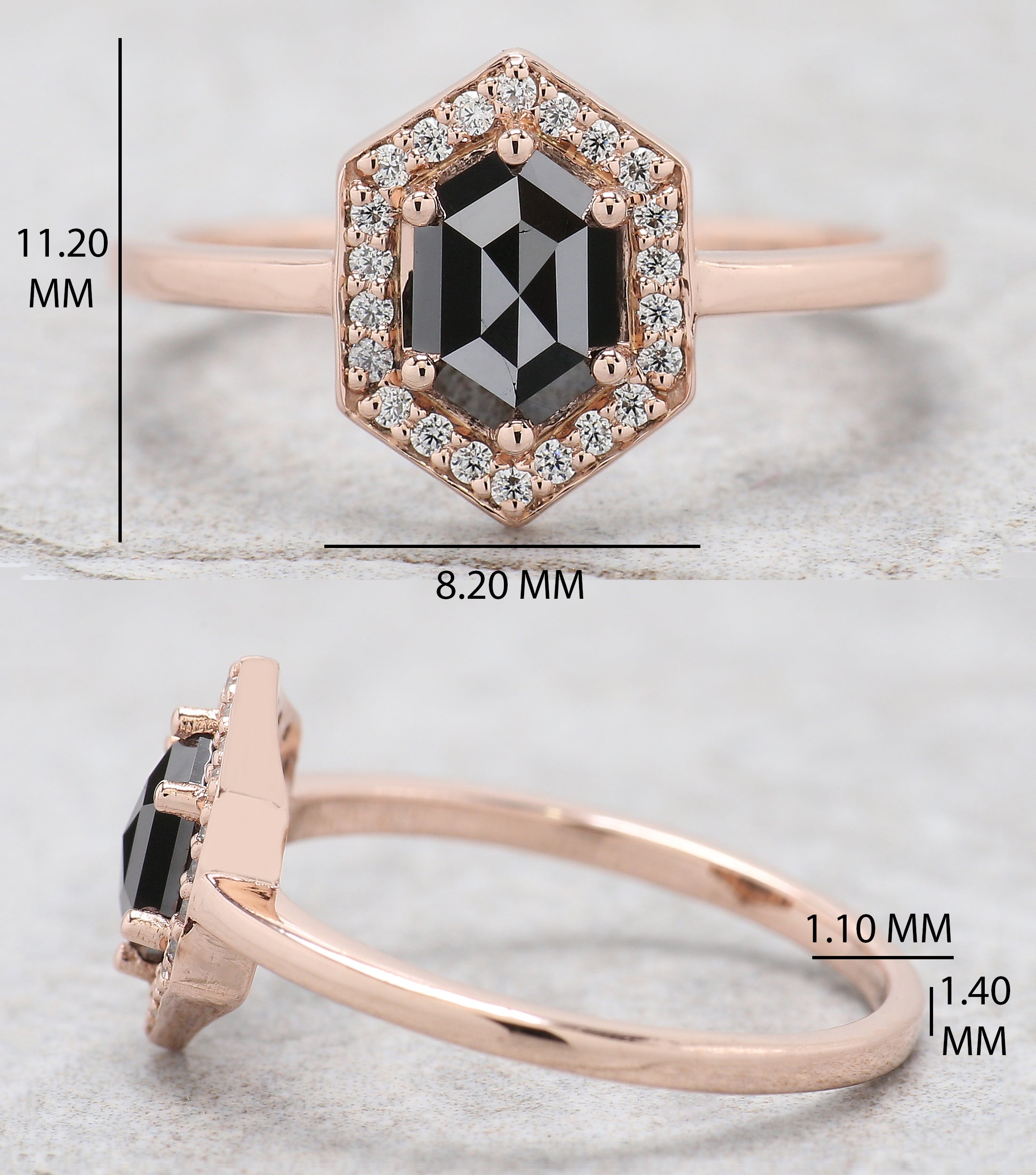 Hexagon Cut Black Color Diamond Ring 0.56 Ct 6.84 MM Hexagon Diamond Ring 14K Rose Gold Silver Hexagon Engagement Ring Gift For Her QN2233