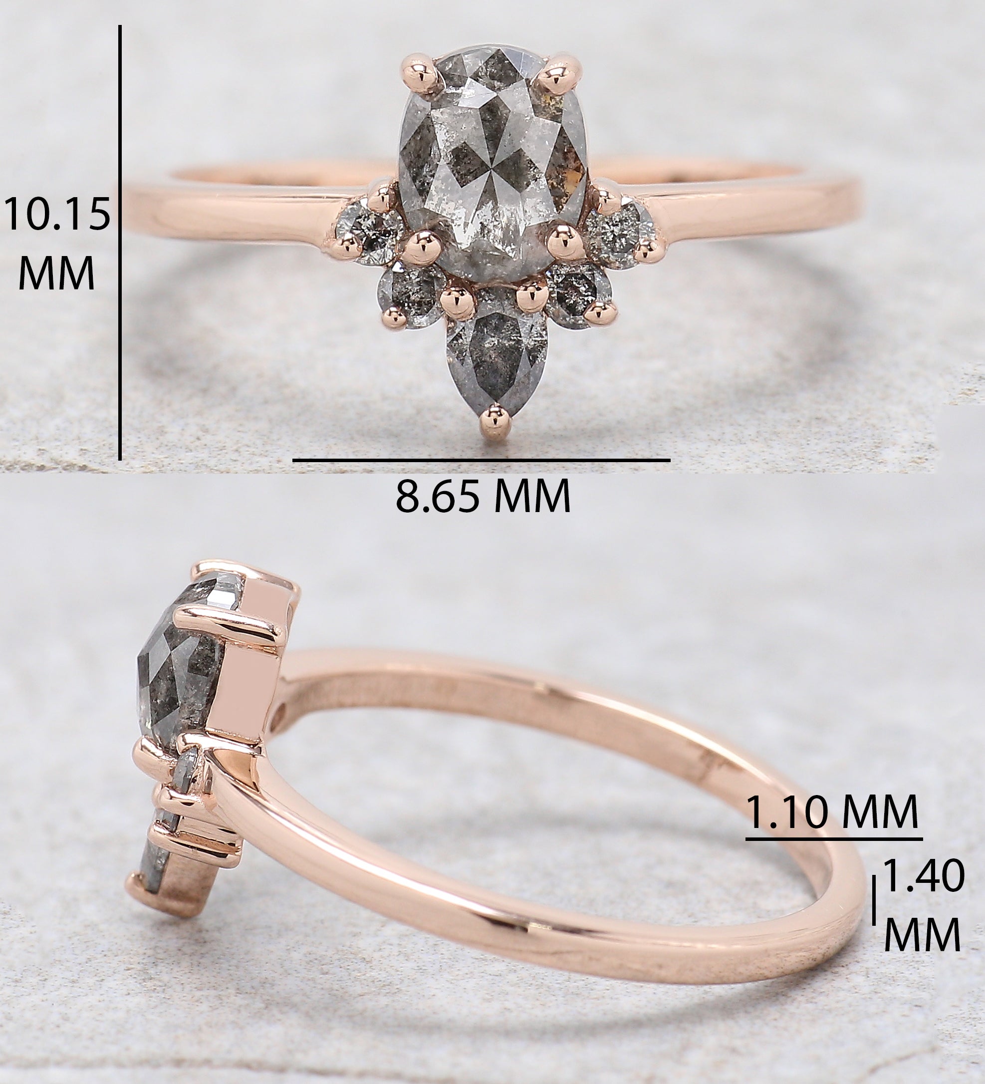 Oval Cut Salt And Pepper Diamond Ring 0.79 Ct 6.05 MM Oval Diamond Ring 14K Solid Rose Gold Silver Oval Engagement Ring Gift For Her KD1105