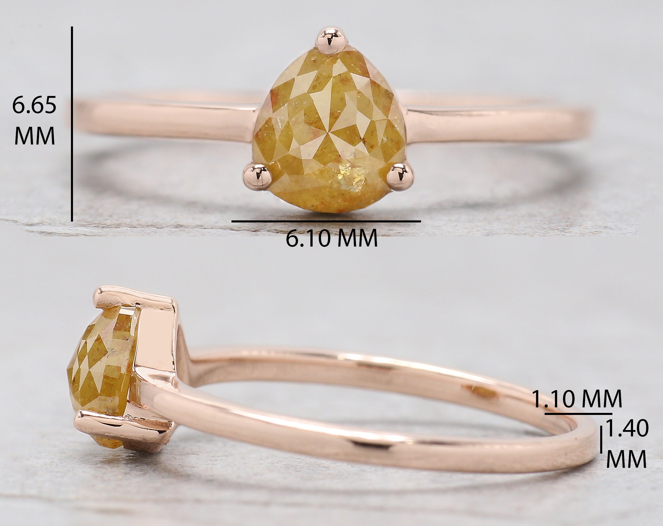Pear Cut Yellow Color Diamond Ring 0.98 Ct 6.16 MM Heart Shape Diamond Ring 14K Rose Gold Silver Pear Engagement Ring Gift For Her QN2222