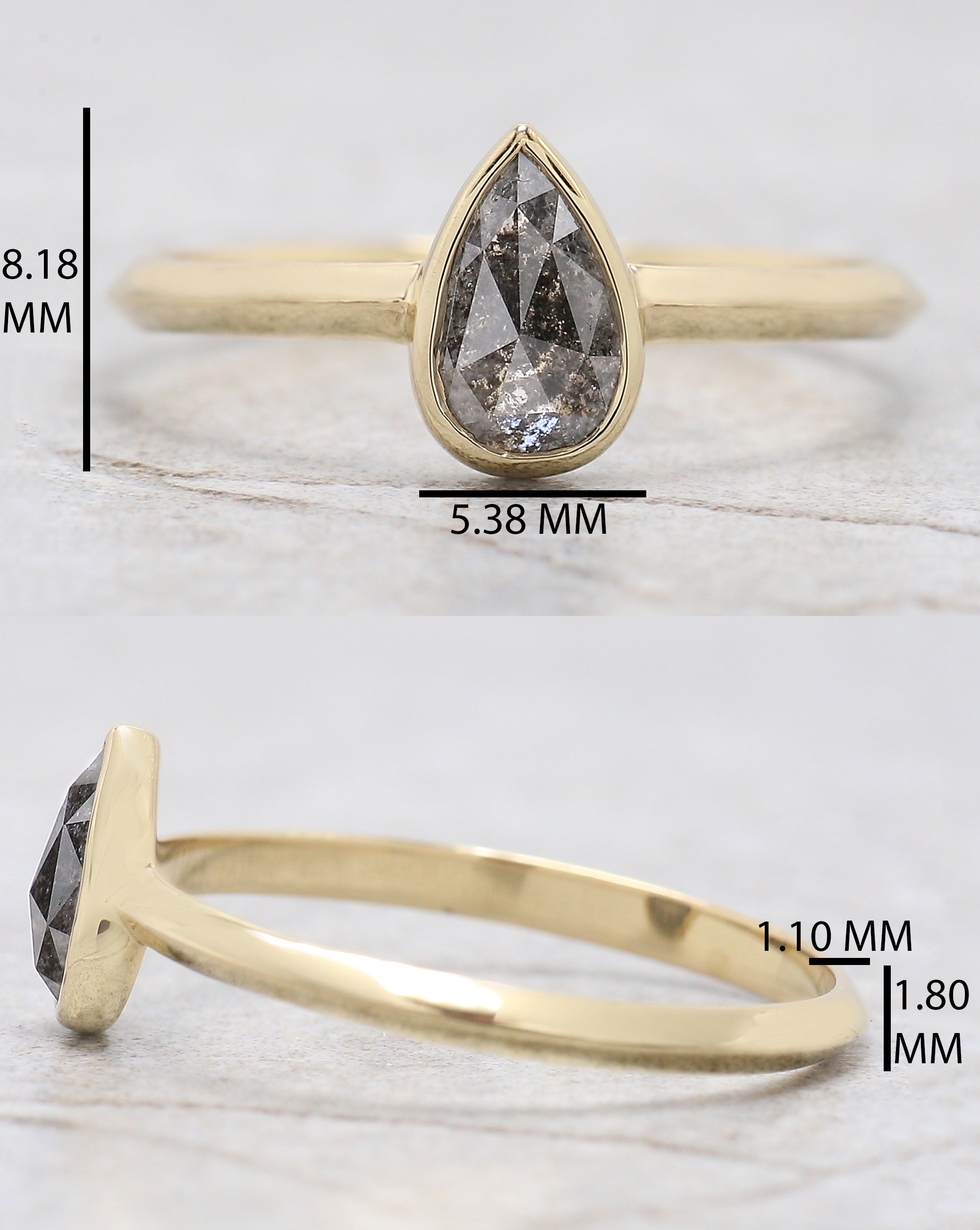 Pear Cut Salt And Pepper Diamond Ring 0.58 Ct 7.05 MM Pear Diamond Ring 14K Solid Yellow Gold Silver Engagement Ring Gift For Her QN9259