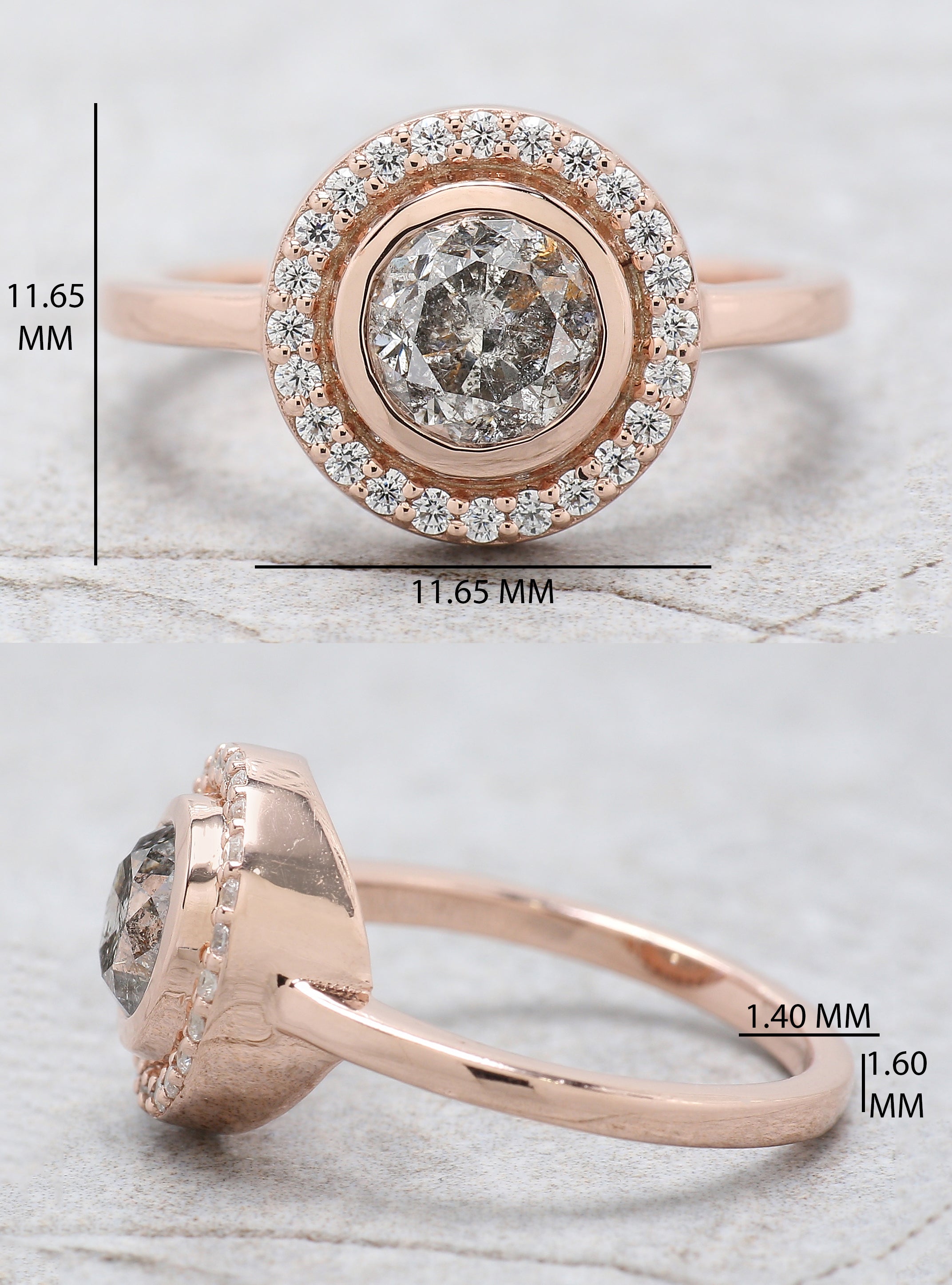 Round Cut Salt And Pepper Diamond Ring 1.11 Ct 6.14 MM Round Diamond Ring 14K Solid Rose Gold Silver Engagement Ring Gift For Her QL2606