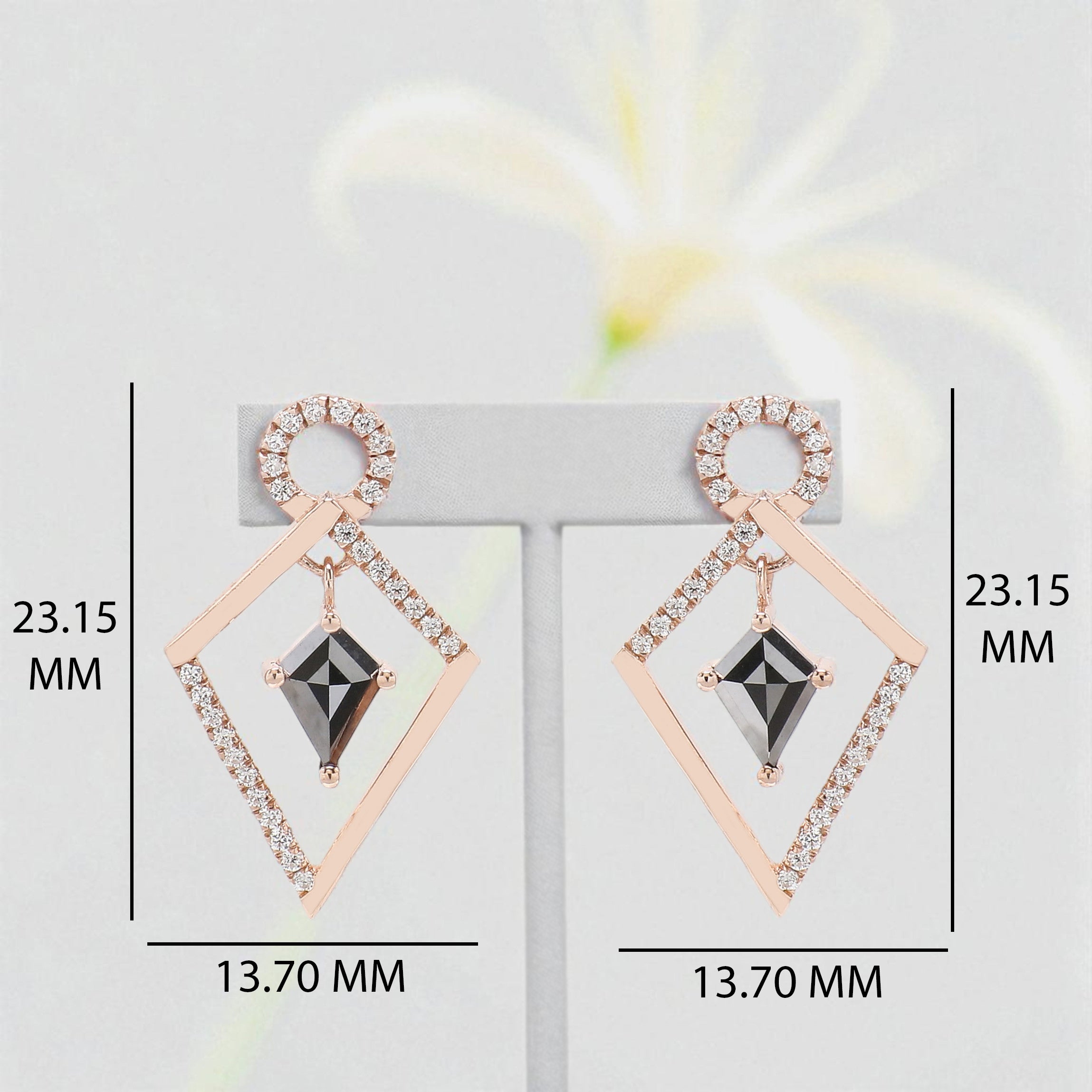 Kite Cut Black Color Diamond Earring 0.64 Ct 7.06 MM Kite Diamond Earring 14K Solid Rose Gold Silver Kite Shape Earring Gift For Her KDN2273