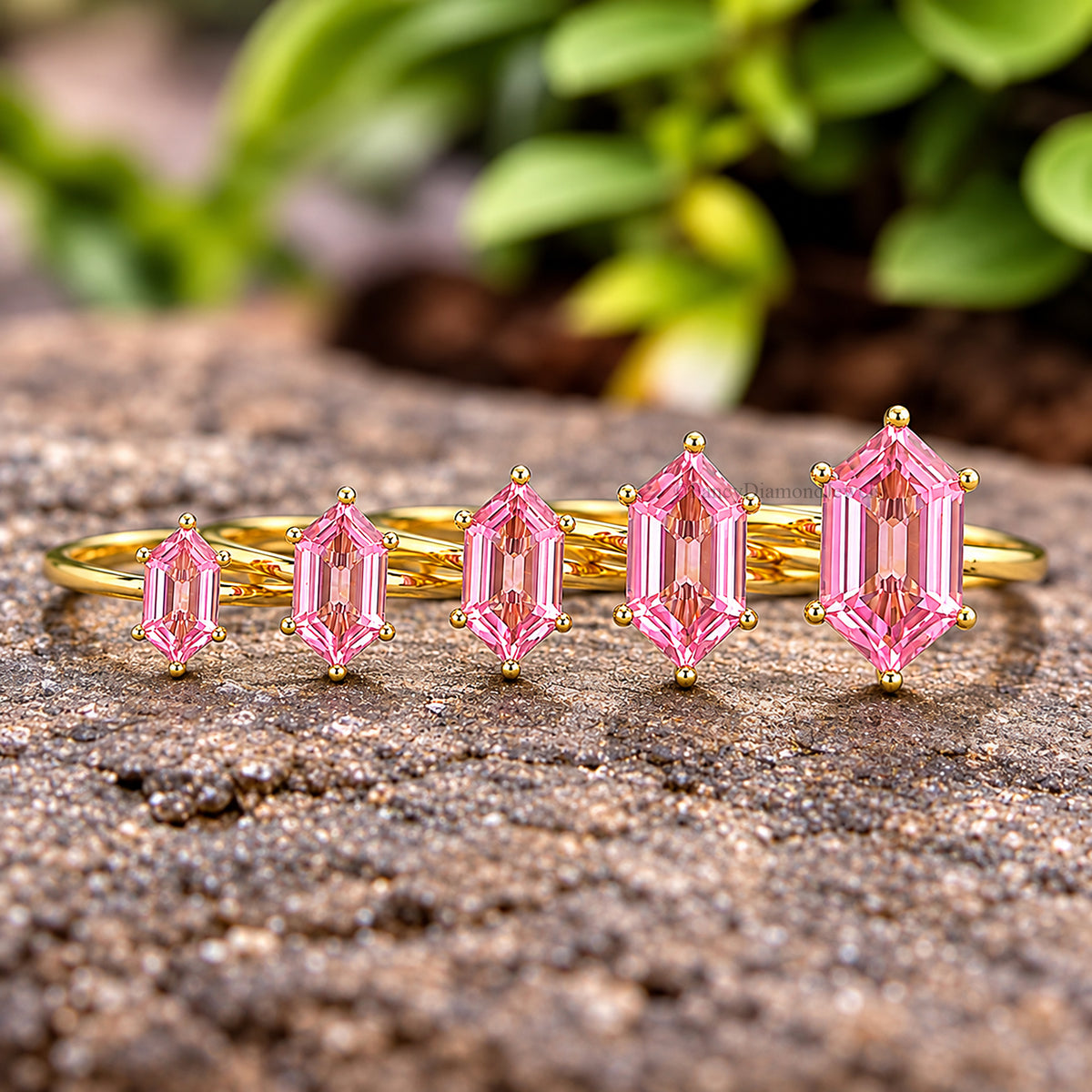 Hexagon Pink Tourmaline engagement ring 8mm 10mm 11mm 13mm 14mm stone ring Simulant Hexagon Solitaire ring Silver ring Gift for her FD355