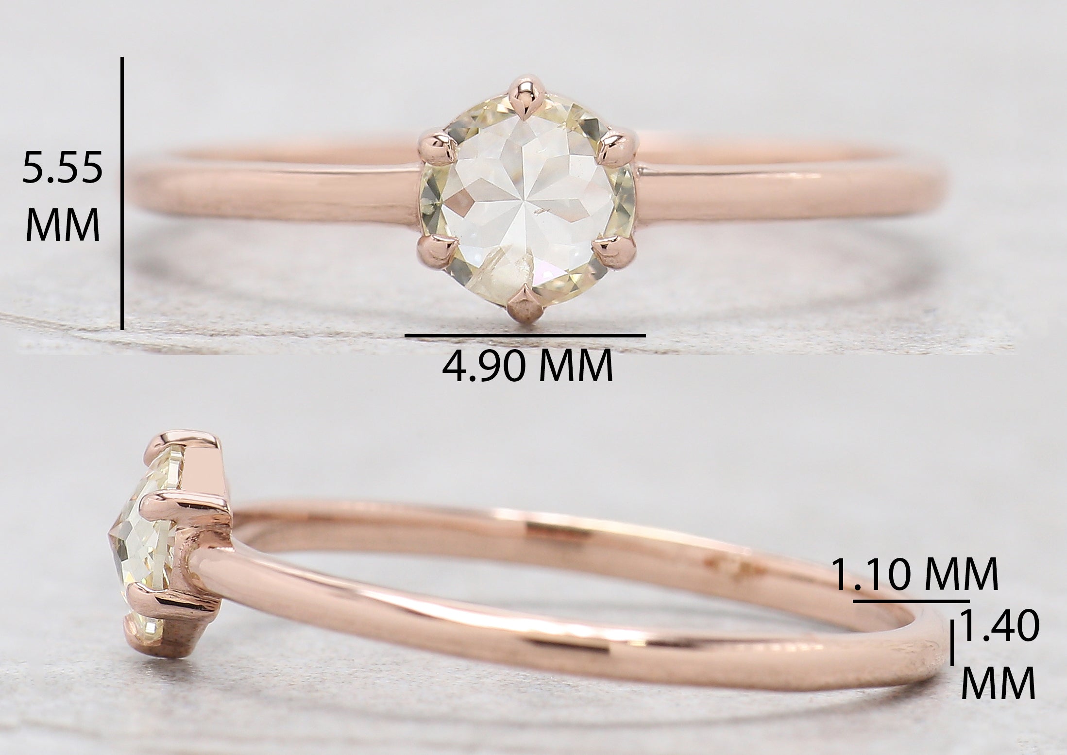 Round Rose Cut Salt And Pepper Diamond Ring 0.39 Ct 4.71 MM Round Diamond Ring 14K Rose Gold Silver Engagement Ring Gift For Her QN2238