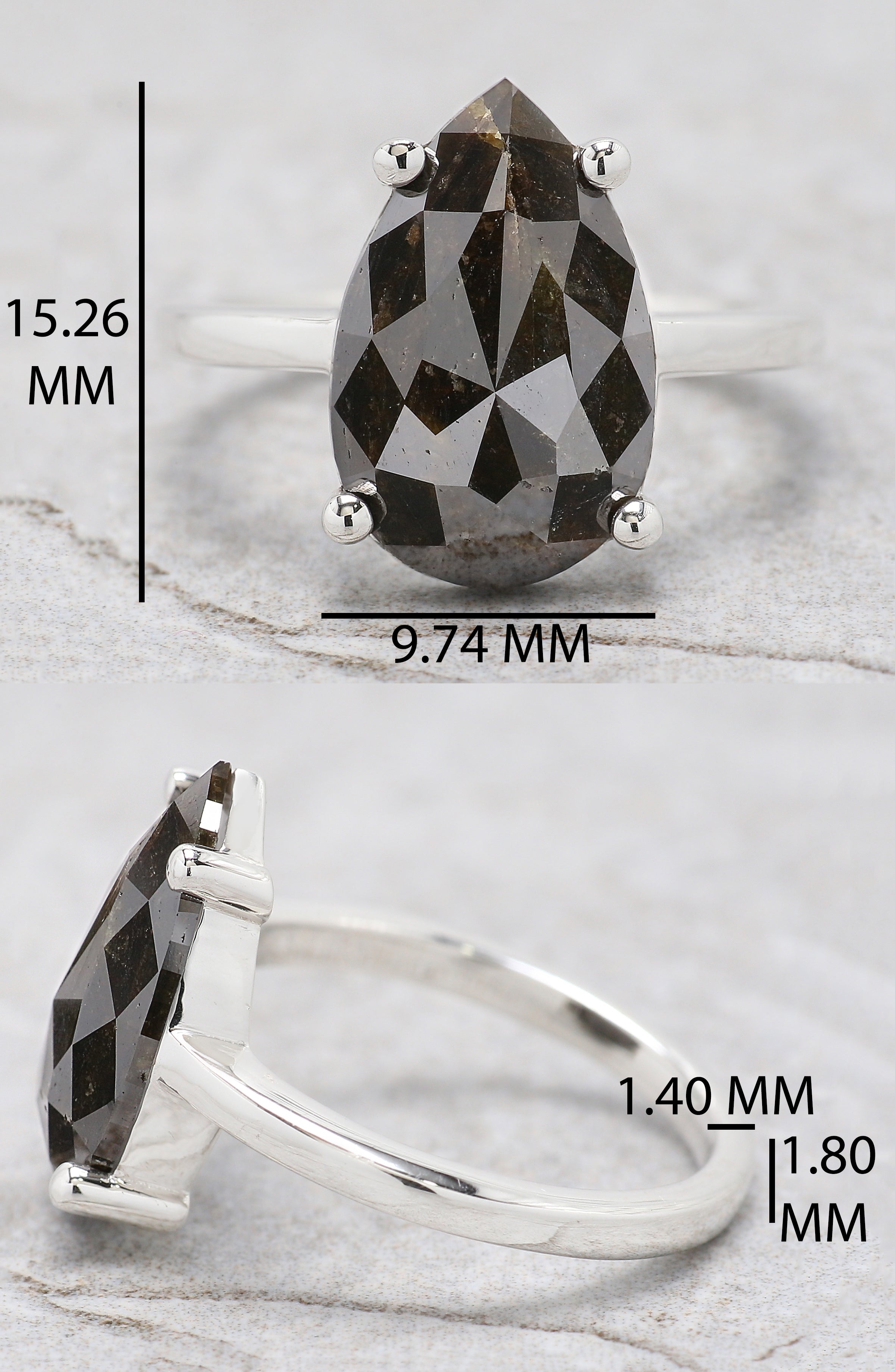 Pear Black Brown Color Diamond Ring Engagement Wedding Gift Ring 14K Solid Rose White Yellow Gold Ring 4.00 CT QL2183