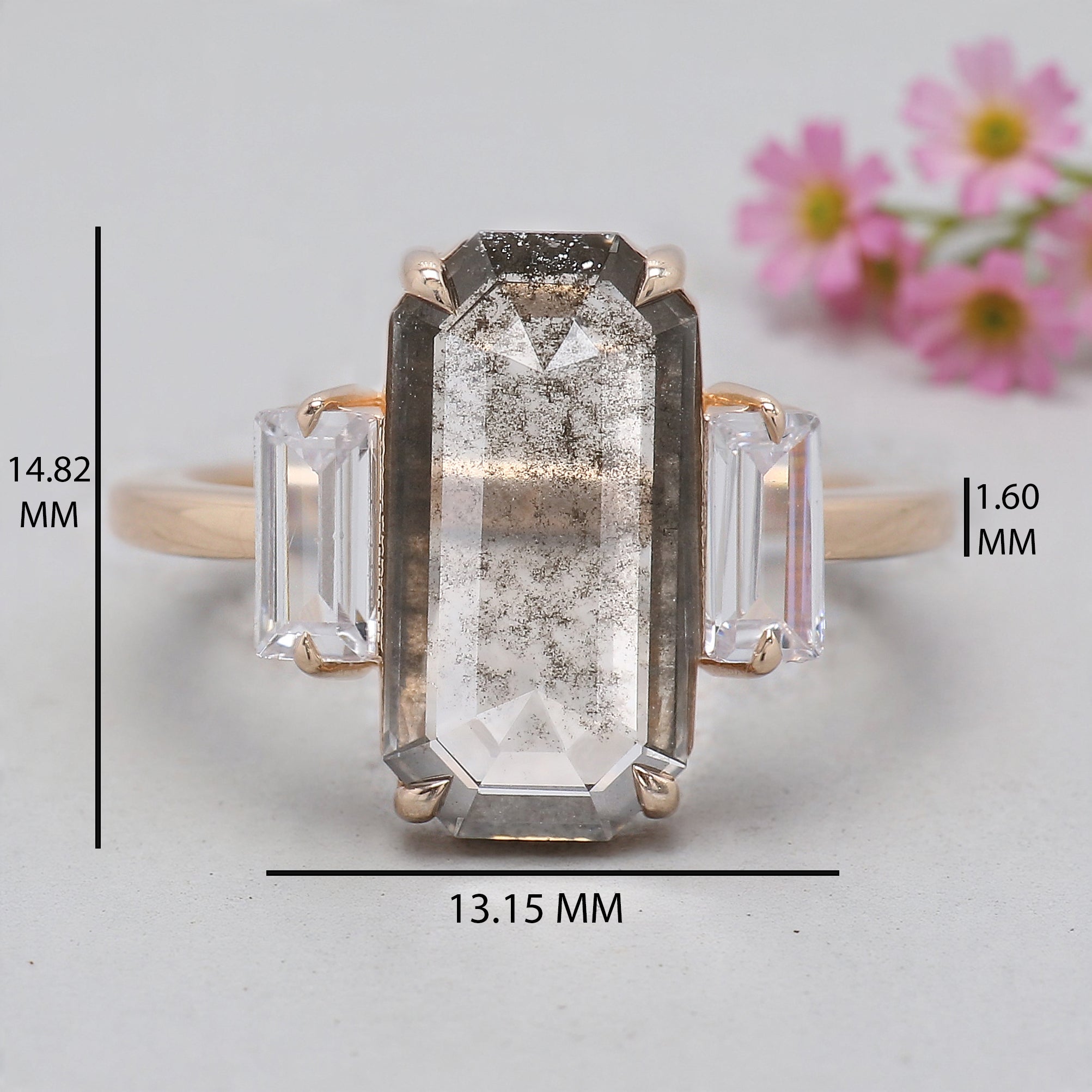 2.70 CT Emerald Lab Grown Diamond Ring Emerald CVD Fancy Black Grey Salt And Pepper Diamond Ring Engagement Ring Bridal Wedding Ring KDL3519