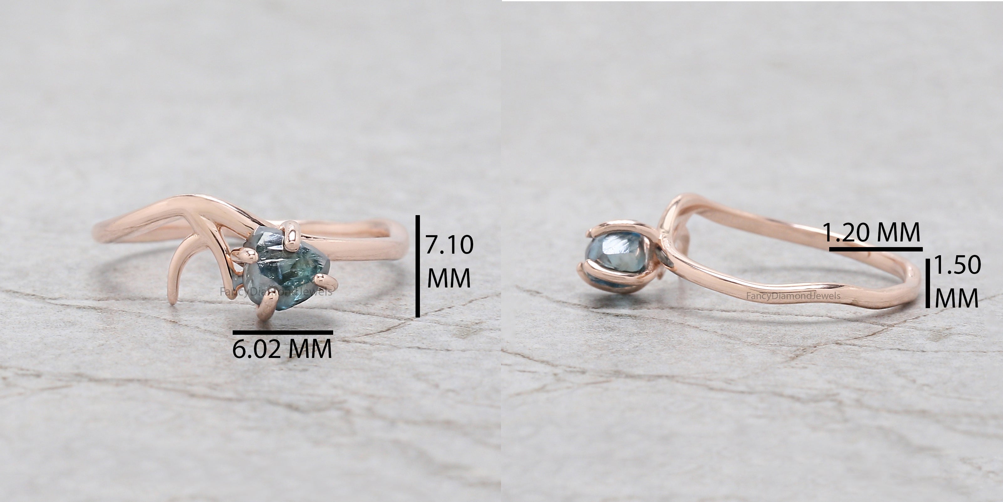 Rough Blue Color Diamond Ring 0.95 Ct 5.08 MM Crystal Rough Diamond Ring 14K Solid Rose Gold Silver Engagement Ring Gift For Her QL2231