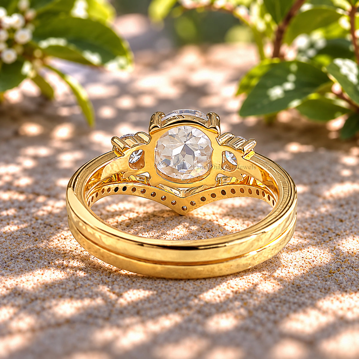 1.55 CT Round Rose Cut Engagement Ring Set In Solid Yellow 10K/14k/18k Gold Round Solitaire Engagement Ring Bridal Wedding Ring Set FD610