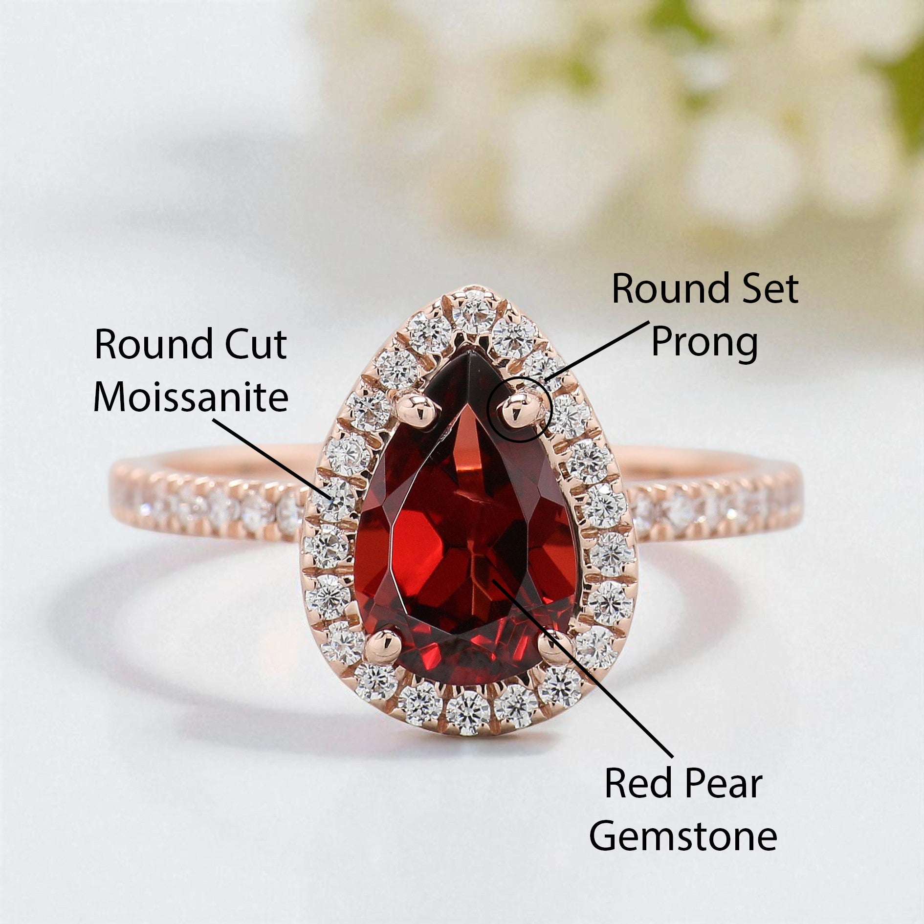 1.60 CT Pear Cut Red Garnet Engagement Ring Rose Gold Ring Pear Shape Diamond Wedding Ring Unique Art Deco Vintage Ring Gift For Her FD424