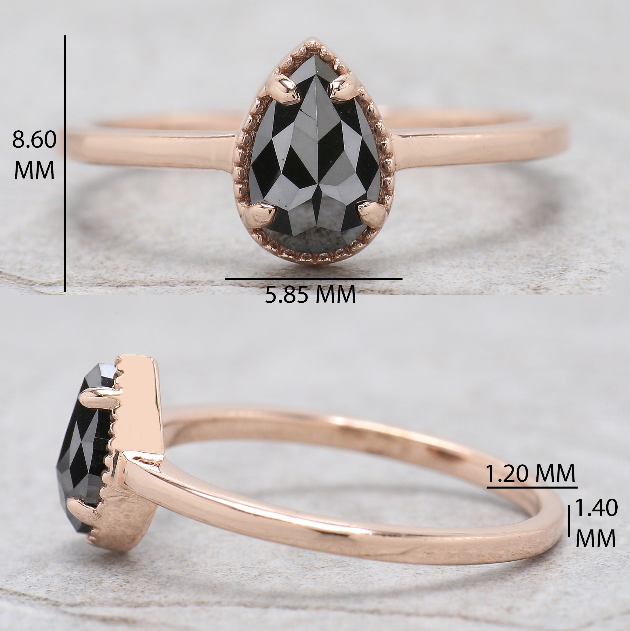 Pear Cut Black Color Diamond Ring 0.61 Ct 7.37 MM Pear Shape Diamond Ring 14K Solid Rose Gold Silver Pear Engagement Ring Gift For Her QN2270
