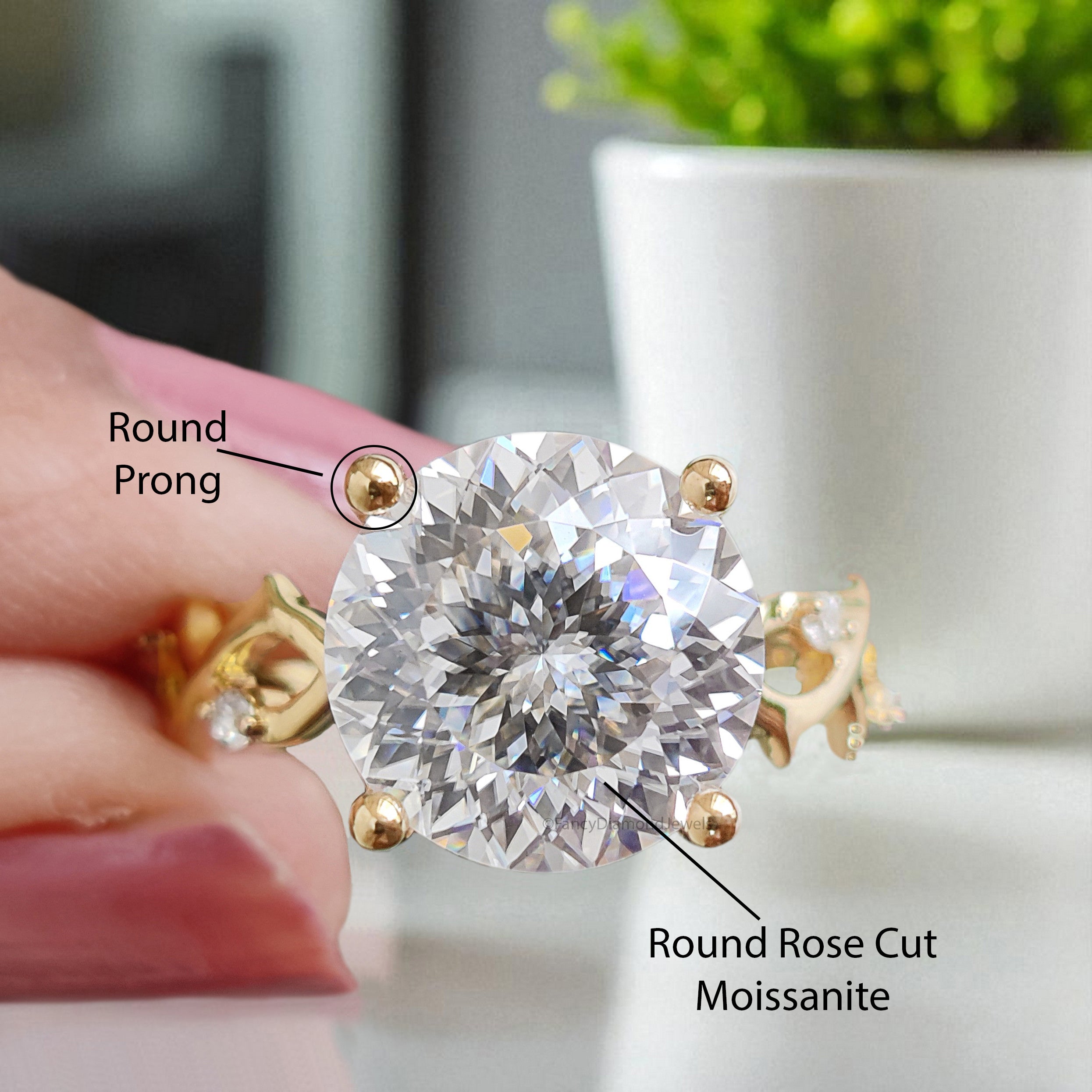 3.60 CT Portuguese Cut Colorless Moissanite Engagement Ring Yellow Gold Ring Wedding Ring Crossover Round Diamond Ring Gift For Her FD400