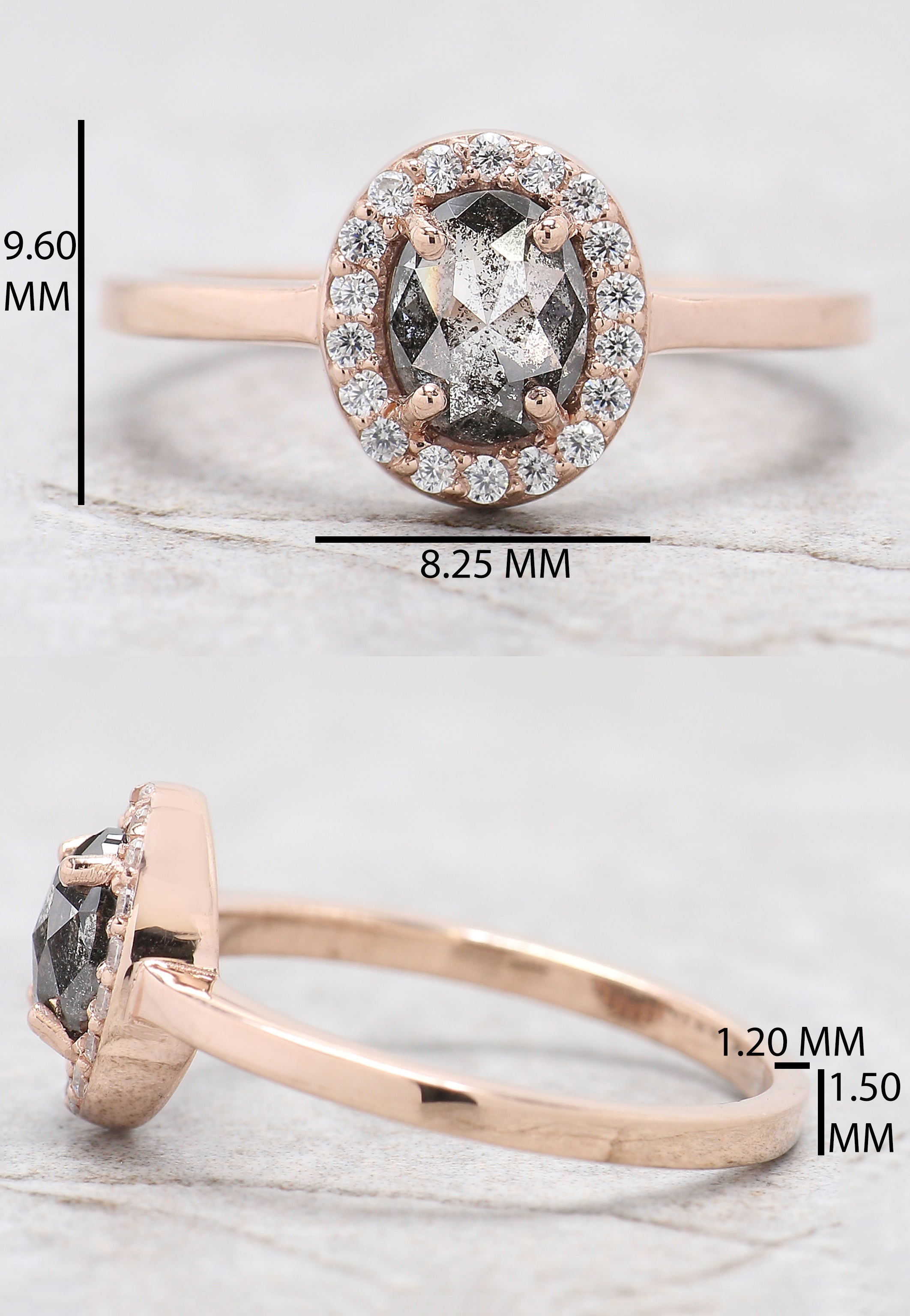 Oval Cut Salt And Pepper Diamond Ring 0.79 Ct 6.35 MM Oval Diamond Ring 14K Solid Rose Gold Silver Oval Engagement Ring Gift For Her QL1476