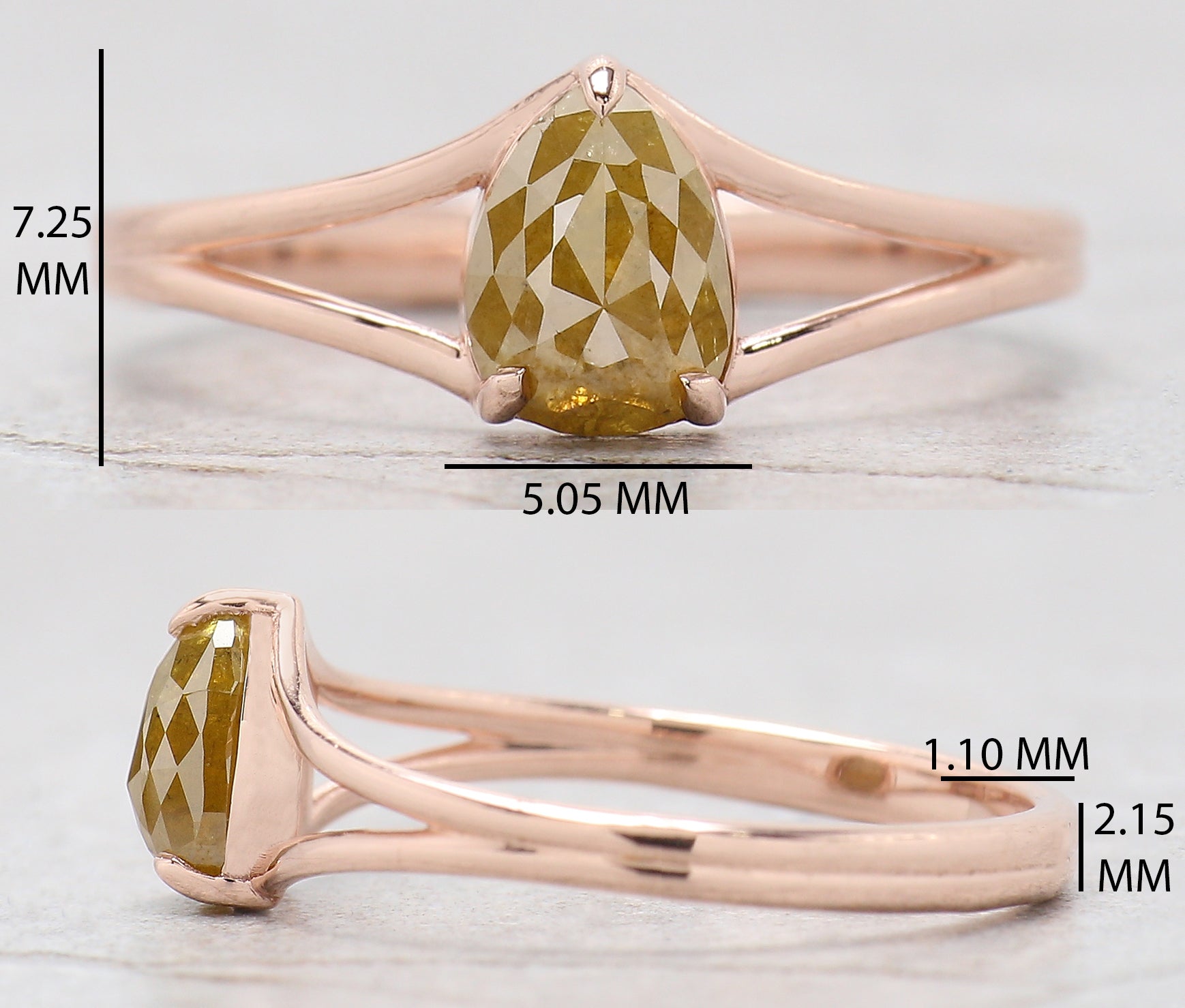 Pear Cut Yellow Color Diamond Ring 0.93 Ct 6.76 MM Pear Diamond Ring 14K Solid Rose Gold Silver Pear Engagement Ring Gift For Her QK2680