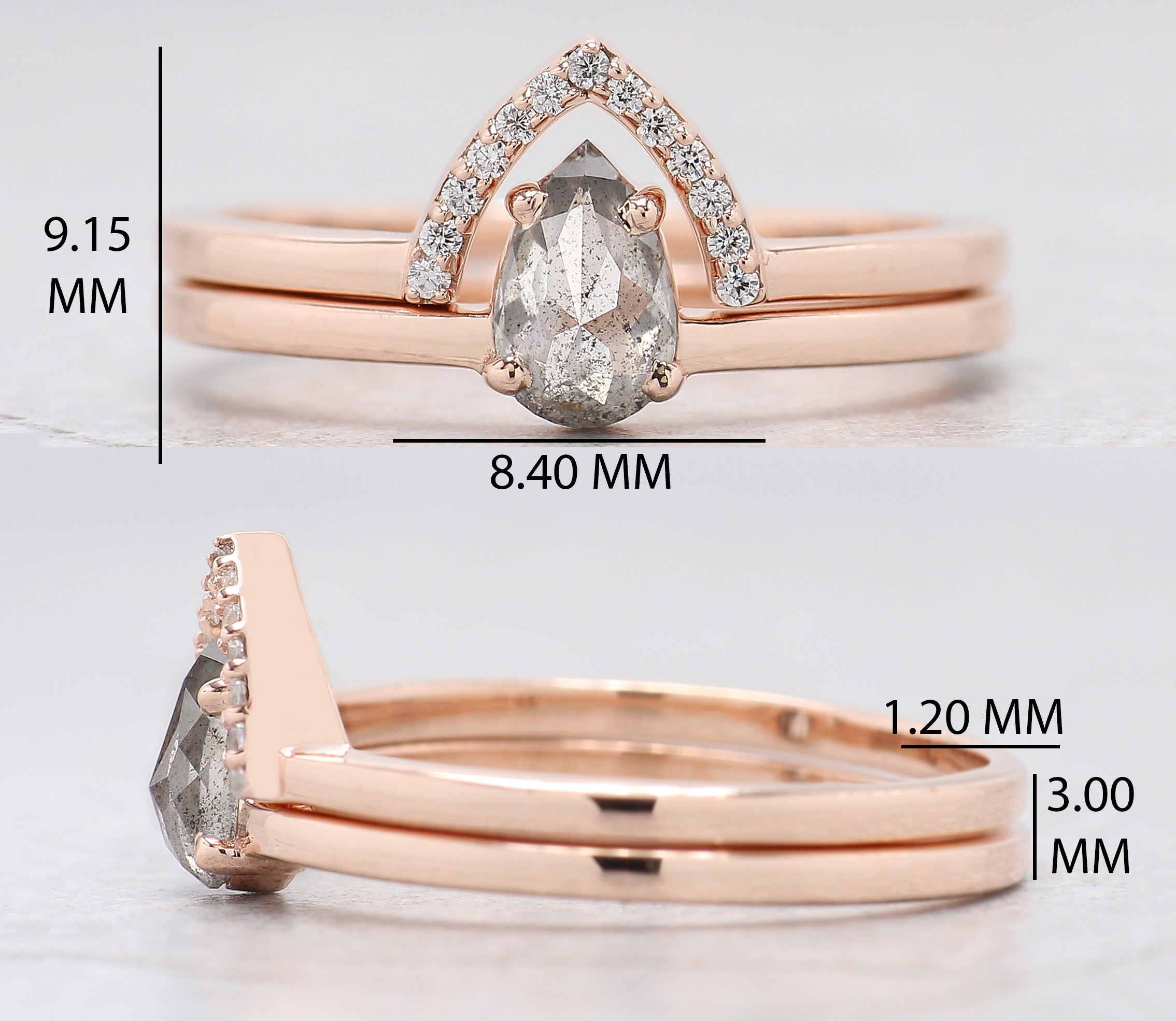 Pear Cut Salt And Pepper Diamond Ring 0.49 Ct 6.70 MM Pear Diamond Ring 14K Solid Rose Gold Silver Engagement Pear Ring Gift For Her KD1112