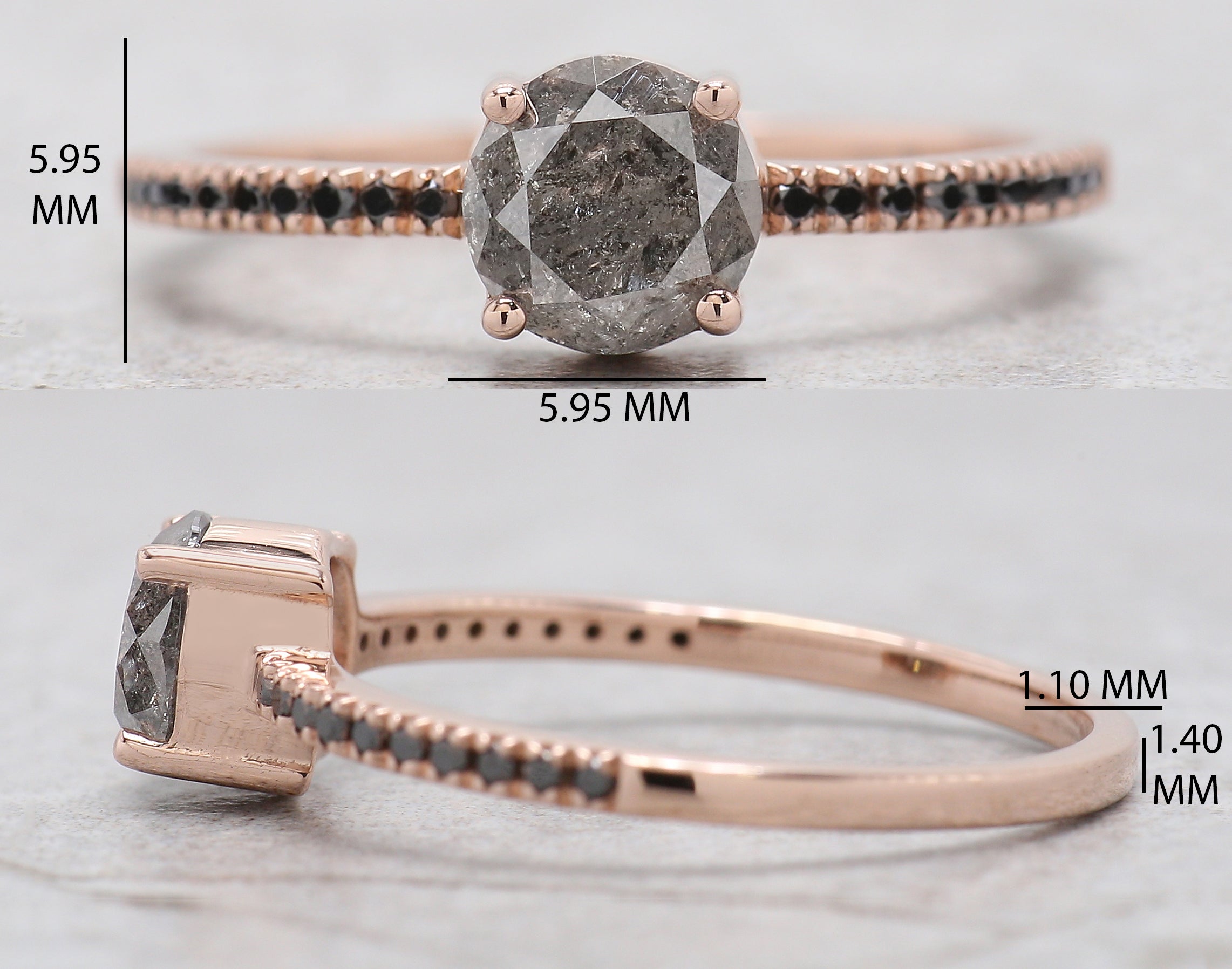 Round Cut Salt And Pepper Diamond Ring 0.87 Ct 5.80 MM Round Diamond Ring 14K Solid Rose Gold Silver Engagement Ring Gift For Her QN9140