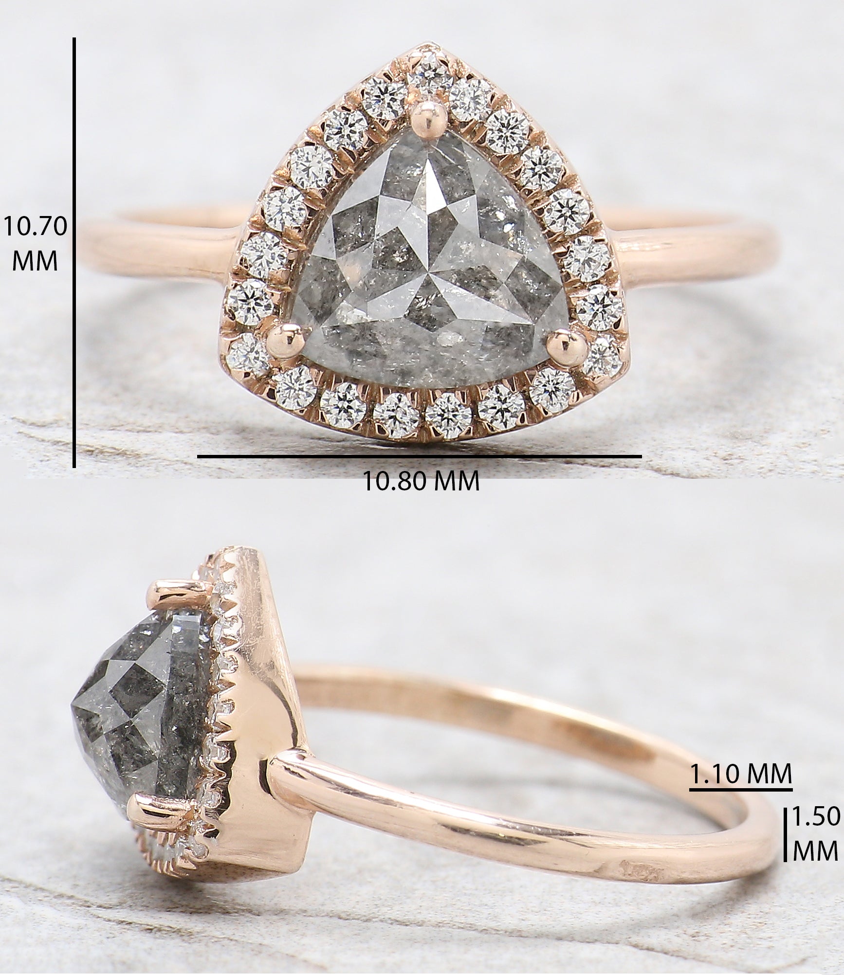 Triangle Salt And Pepper Diamond Ring 1.67 Ct 7.30 MM Triangle Diamond Ring 14K Solid Rose Gold Silver Engagement Ring Gift For Her QL8124
